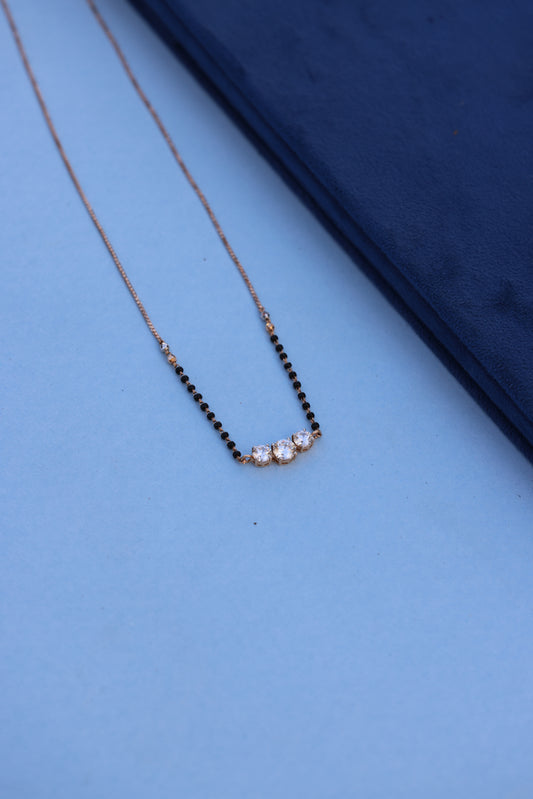 Luxurious Rose Gold Mangalsutra with Triple American Diamond Setting – Sparkle with Meaning