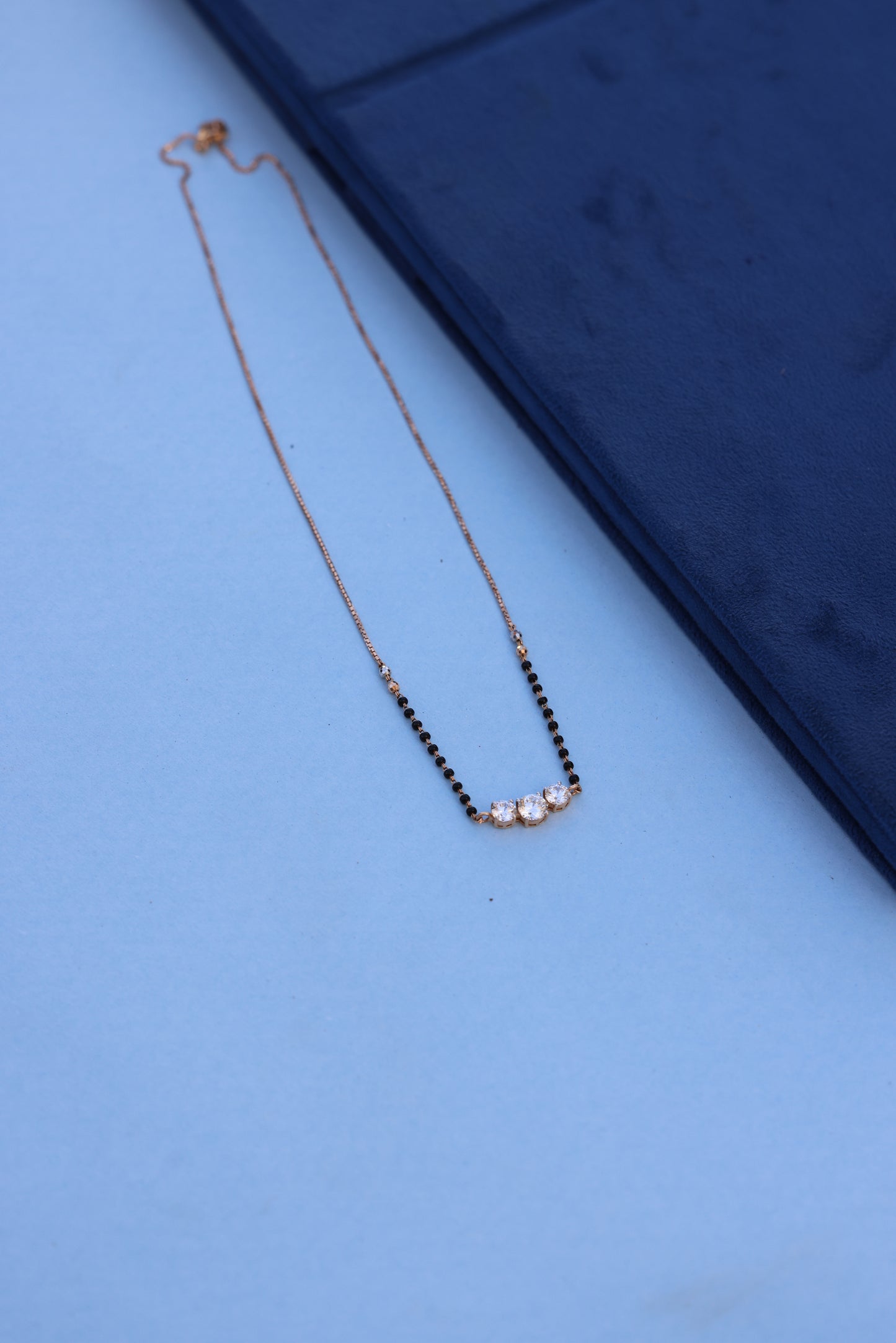 Luxurious Rose Gold Mangalsutra with Triple American Diamond Setting – Sparkle with Meaning