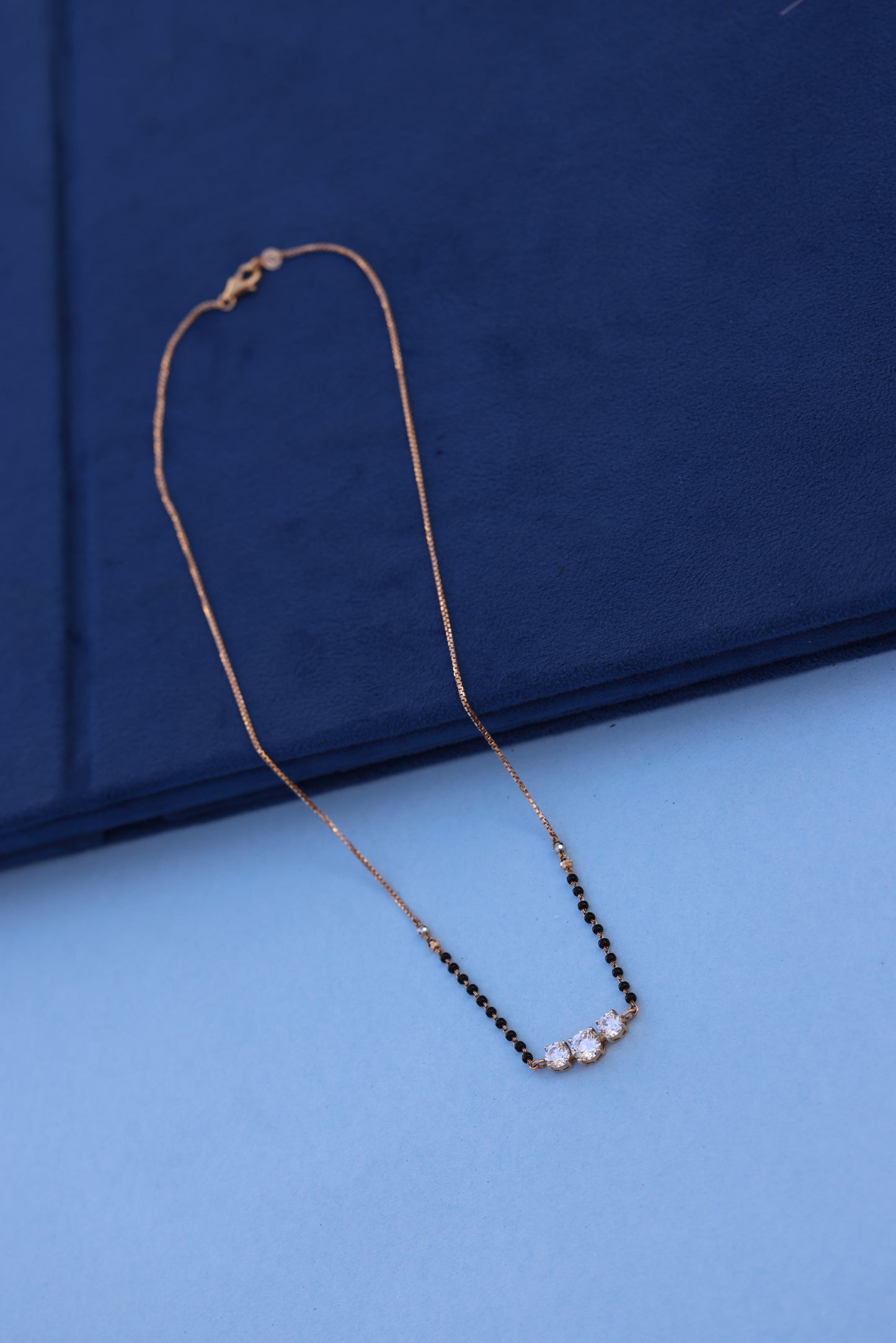 Luxurious Rose Gold Mangalsutra with Triple American Diamond Setting – Sparkle with Meaning