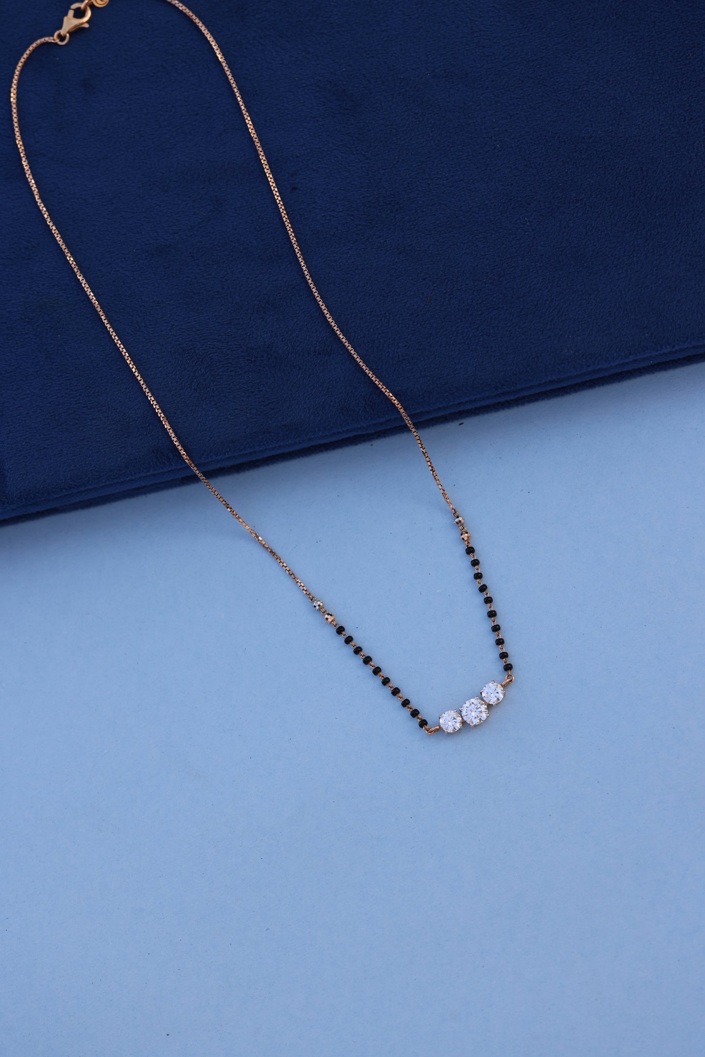 Luxurious Rose Gold Mangalsutra with Triple American Diamond Setting – Sparkle with Meaning