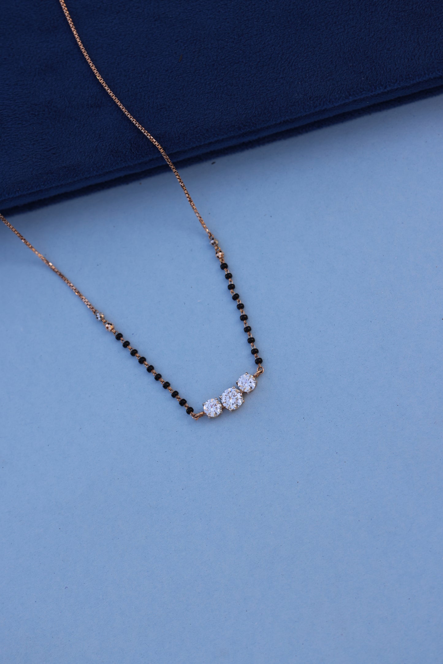 Luxurious Rose Gold Mangalsutra with Triple American Diamond Setting – Sparkle with Meaning