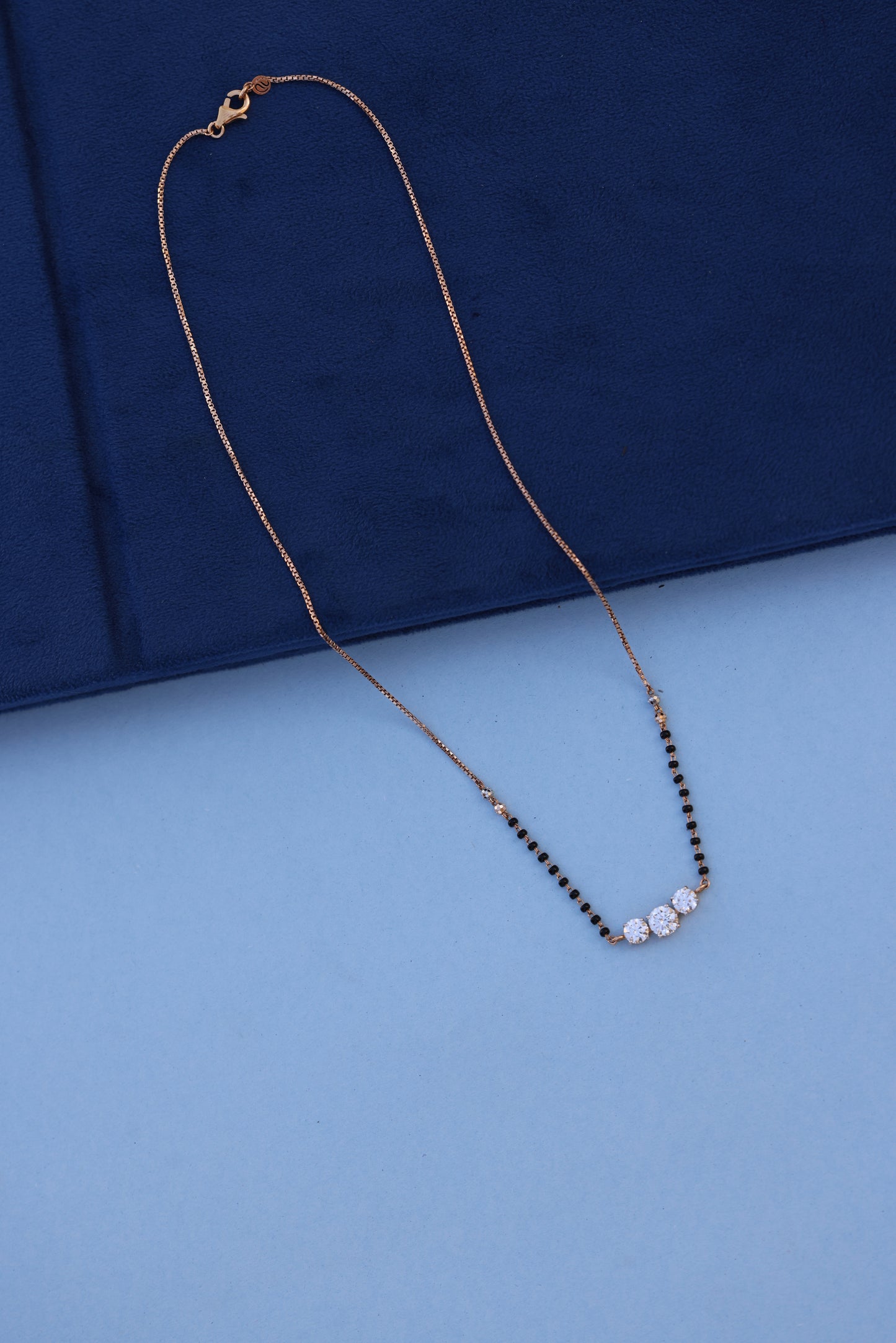 Luxurious Rose Gold Mangalsutra with Triple American Diamond Setting – Sparkle with Meaning