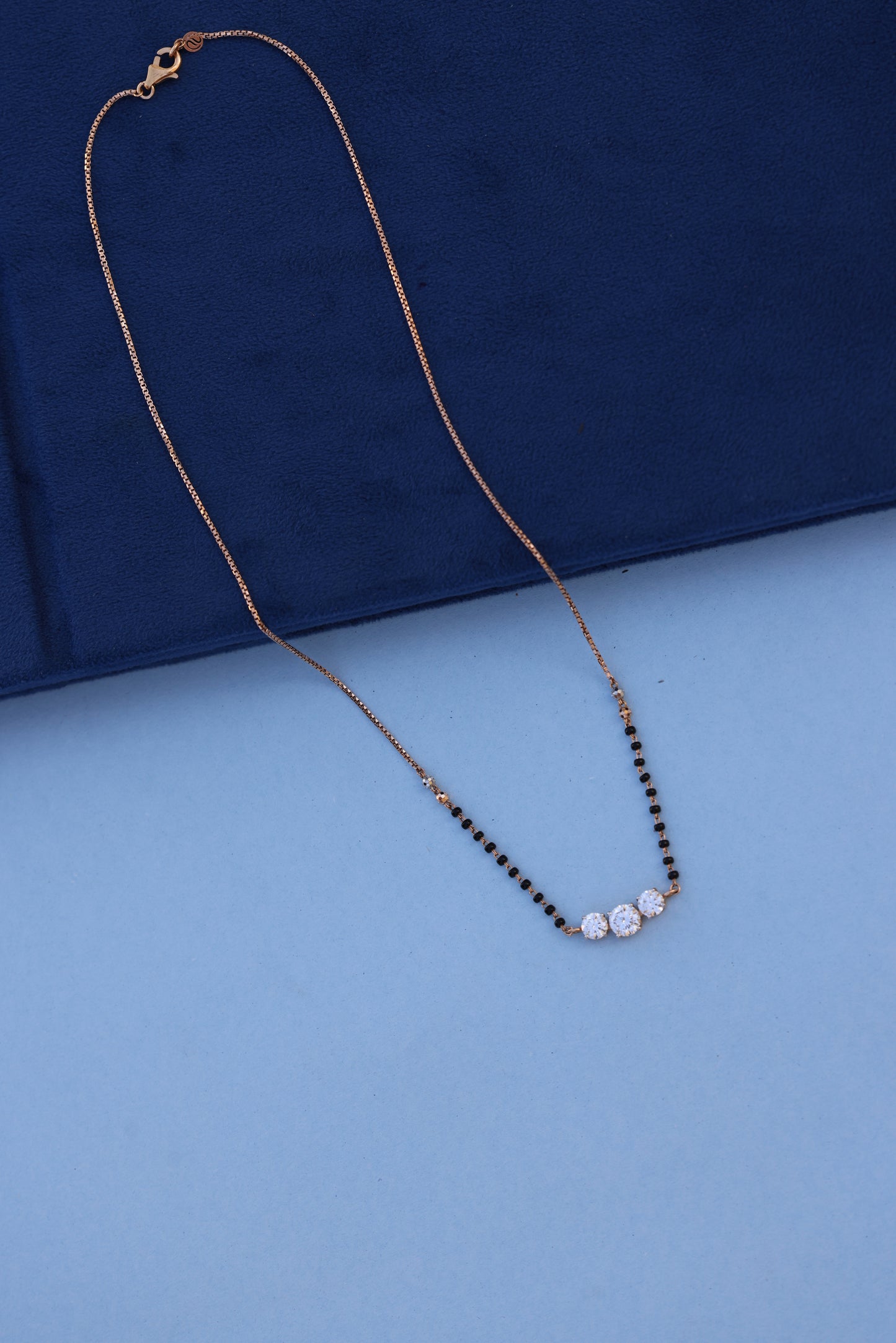 Luxurious Rose Gold Mangalsutra with Triple American Diamond Setting – Sparkle with Meaning