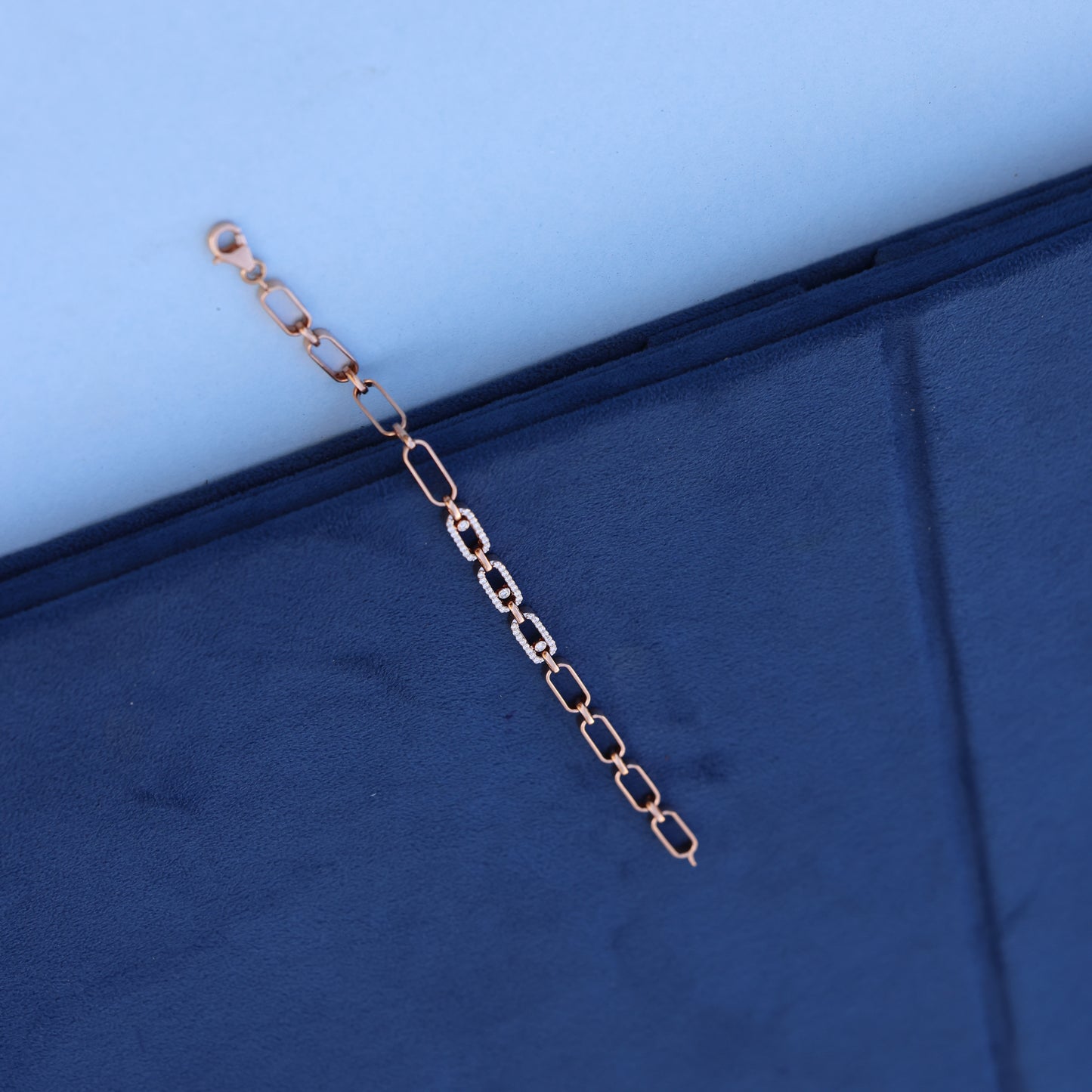 Modern Rose Gold Link Bracelet with Lab-Grown Diamonds