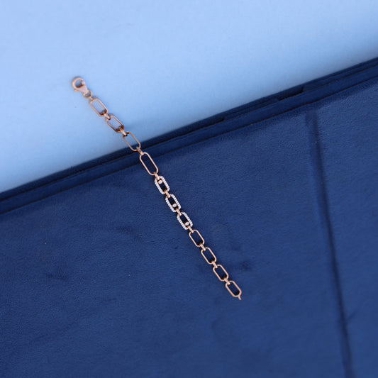 Modern Rose Gold Link Bracelet with Lab-Grown Diamonds