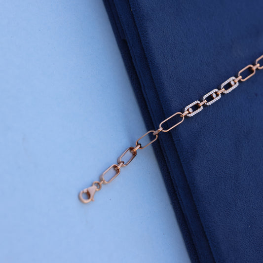 Modern Rose Gold Link Bracelet with Lab-Grown Diamonds
