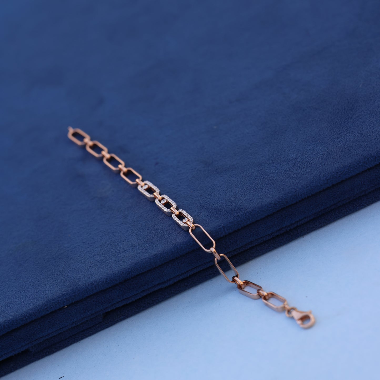 Modern Rose Gold Link Bracelet with Lab-Grown Diamonds