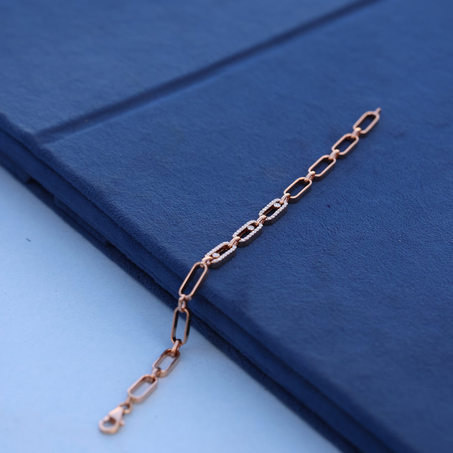 Modern Rose Gold Link Bracelet with Lab-Grown Diamonds