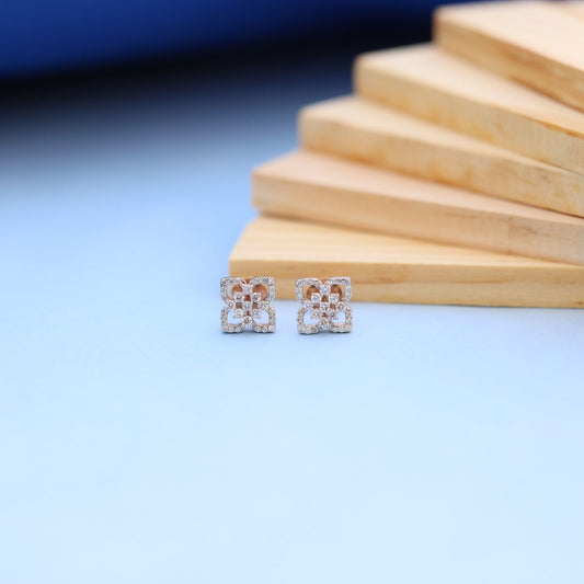 Elegant Floral Stud Earrings with Lab-Grown Diamonds by Nakrani Gold