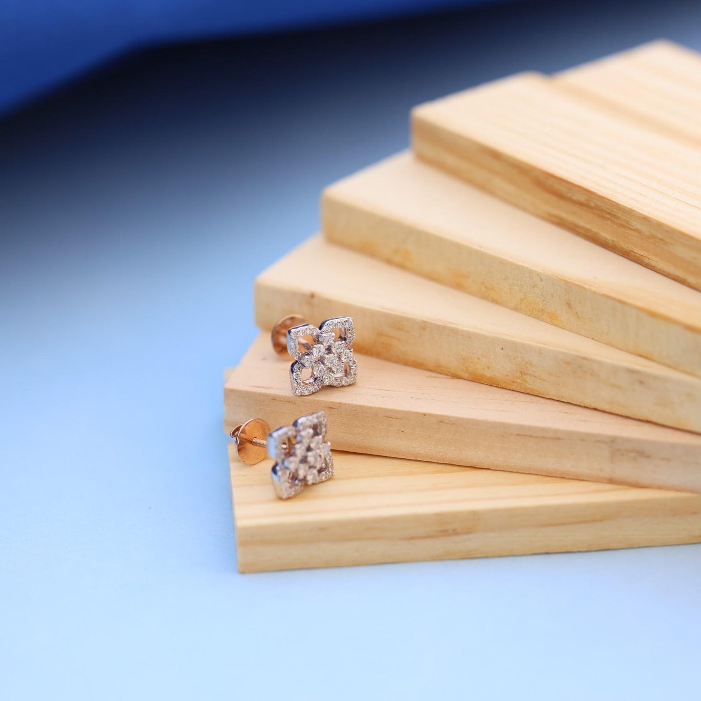 Elegant Floral Stud Earrings with Lab-Grown Diamonds by Nakrani Gold