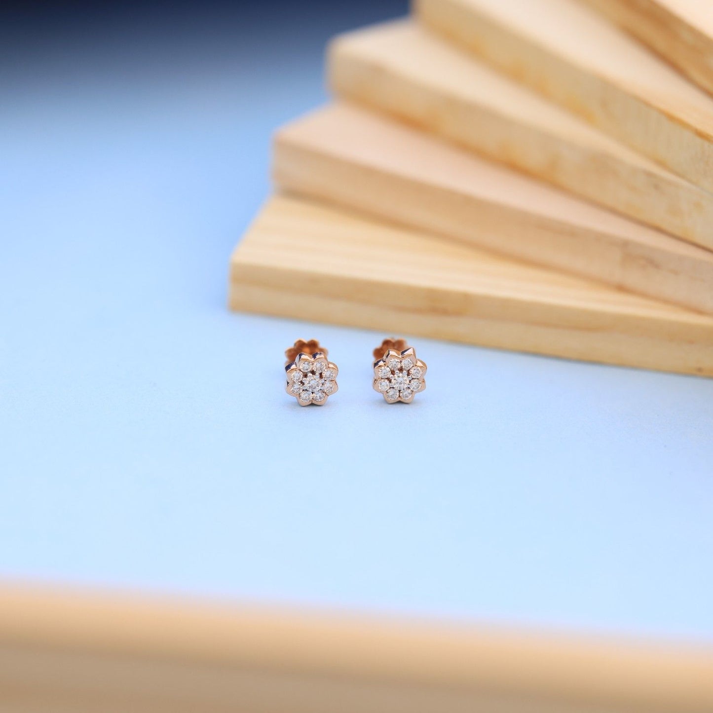 Elegant Floral Lab-Grown Diamond Stud Earrings in Gold