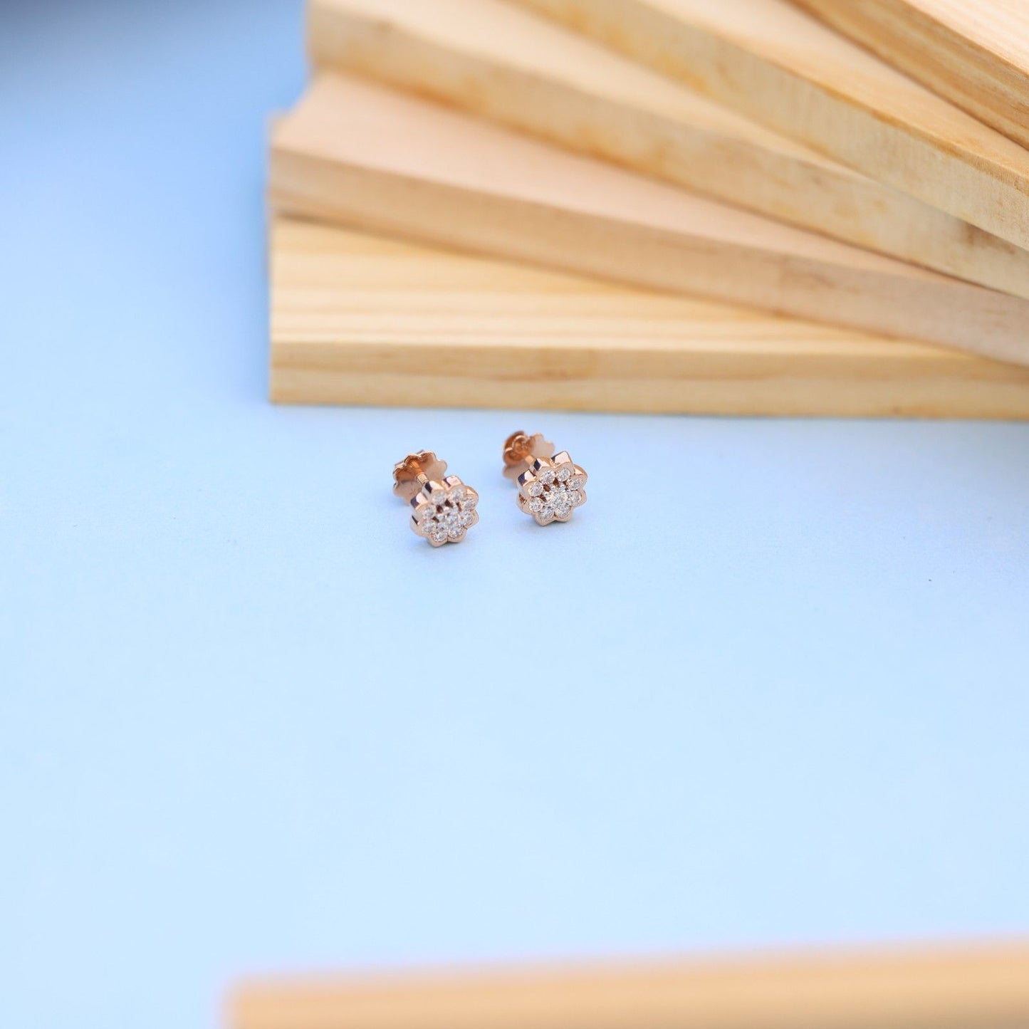 Elegant Floral Lab-Grown Diamond Stud Earrings in Gold