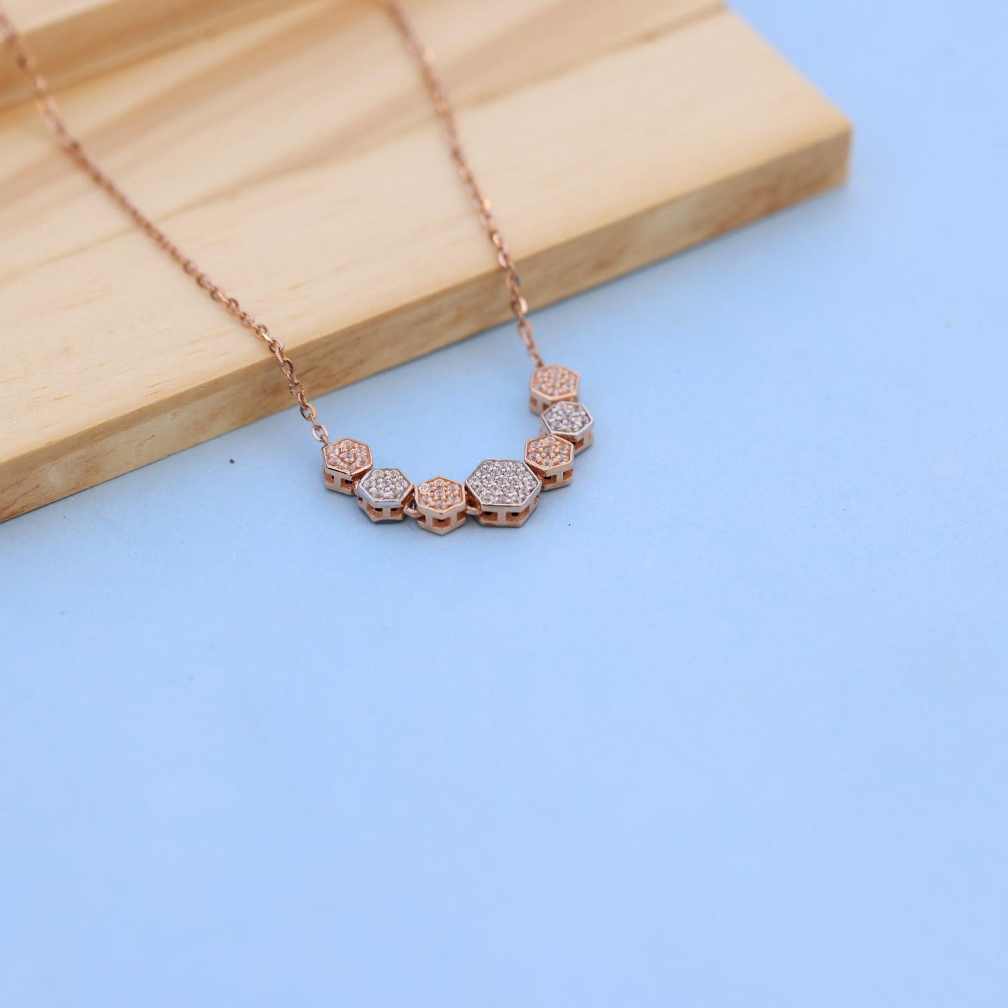 Elegant Hexagonal Pendant Necklace with American Diamonds – Exclusively by Nakrani Gold