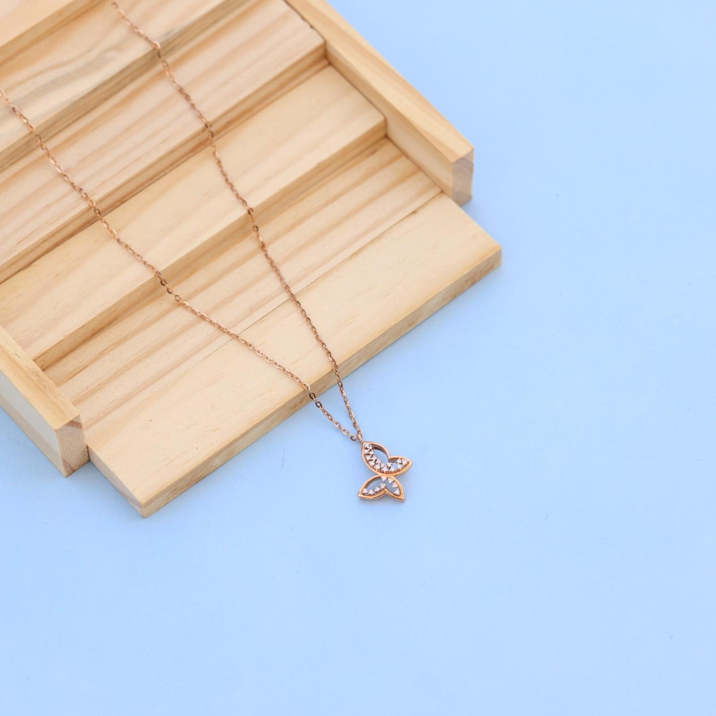 Exquisite Butterfly Pendant Necklace in Rose Gold with Lab-Grown Diamonds