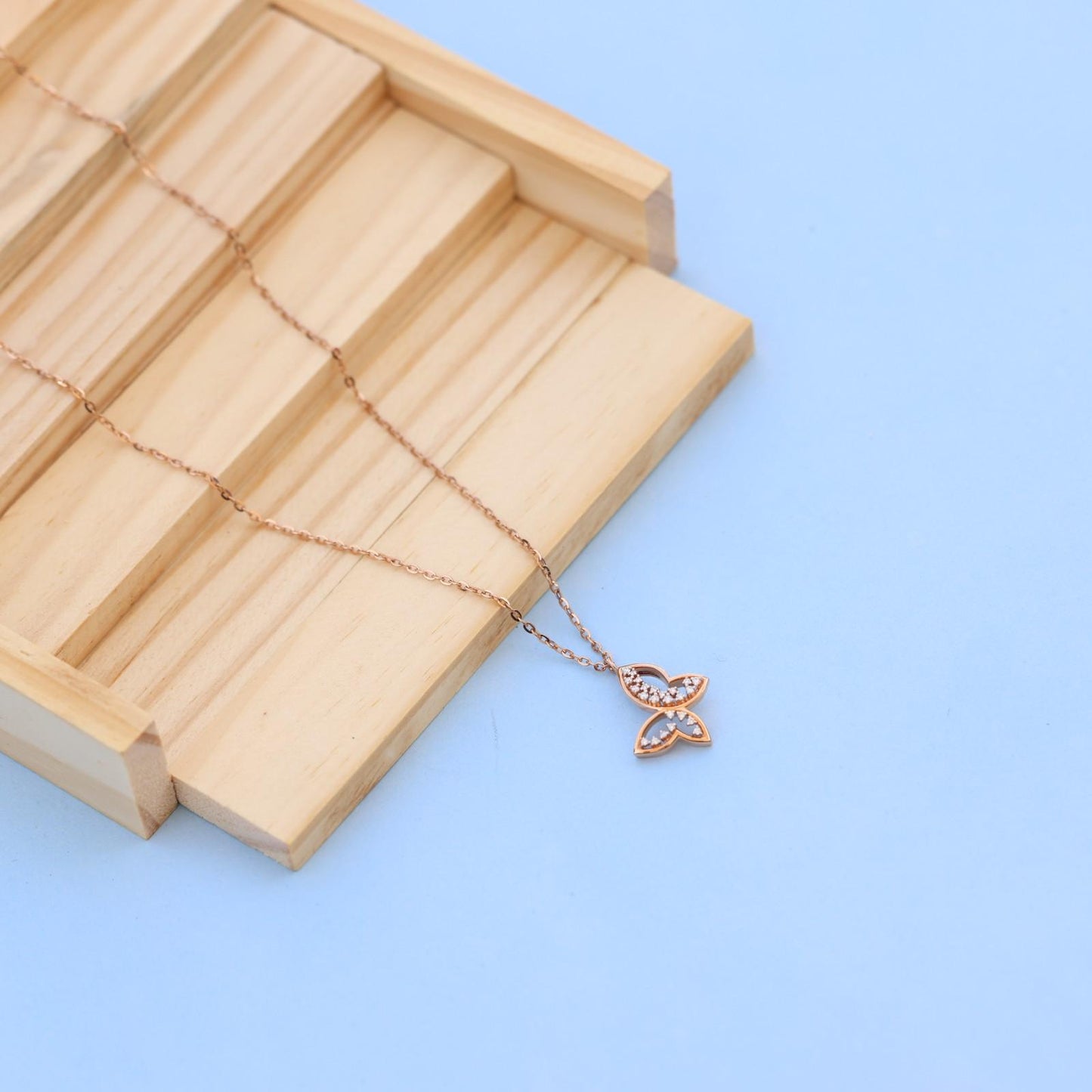 Exquisite Butterfly Pendant Necklace in Rose Gold with Lab-Grown Diamonds