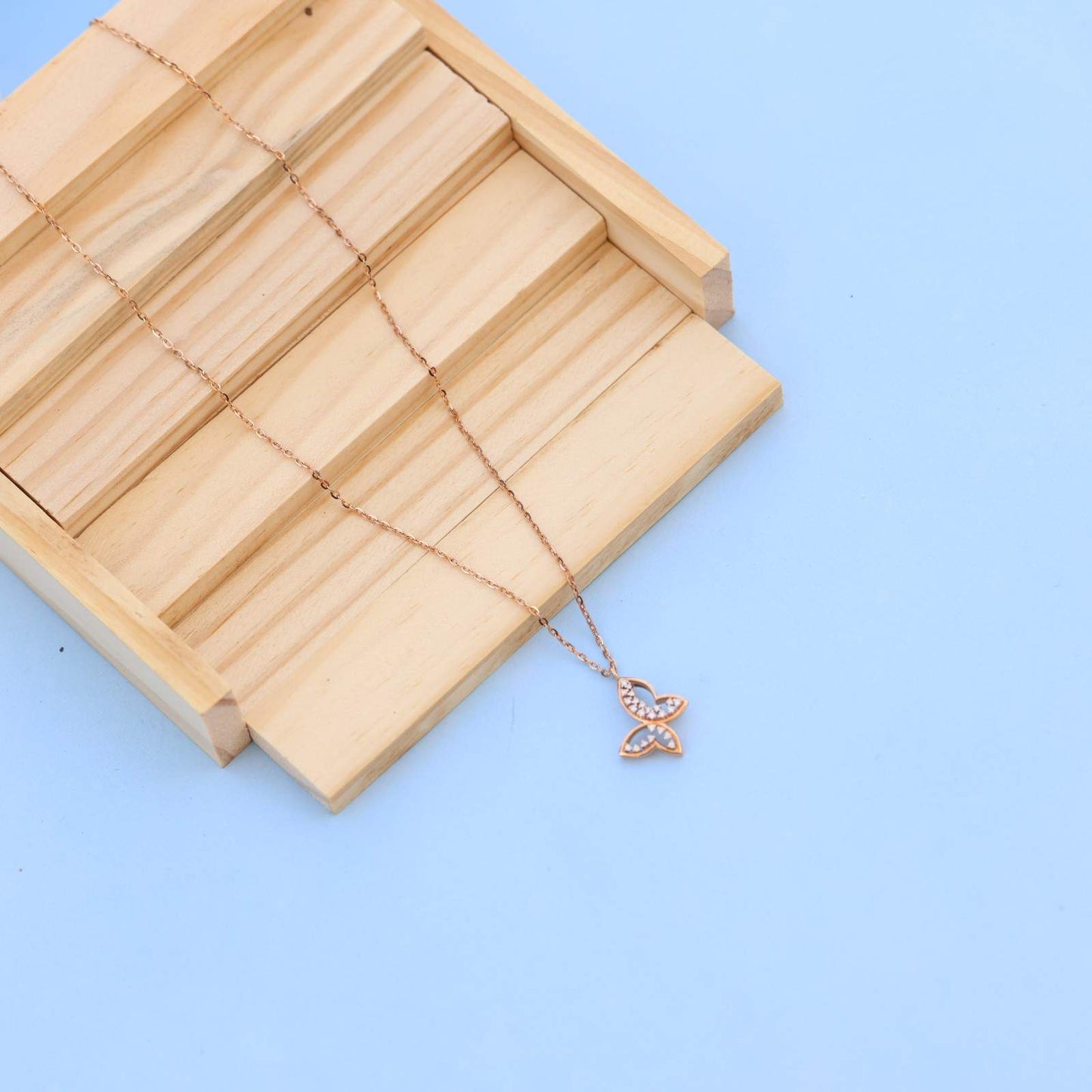 Exquisite Butterfly Pendant Necklace in Rose Gold with Lab-Grown Diamonds