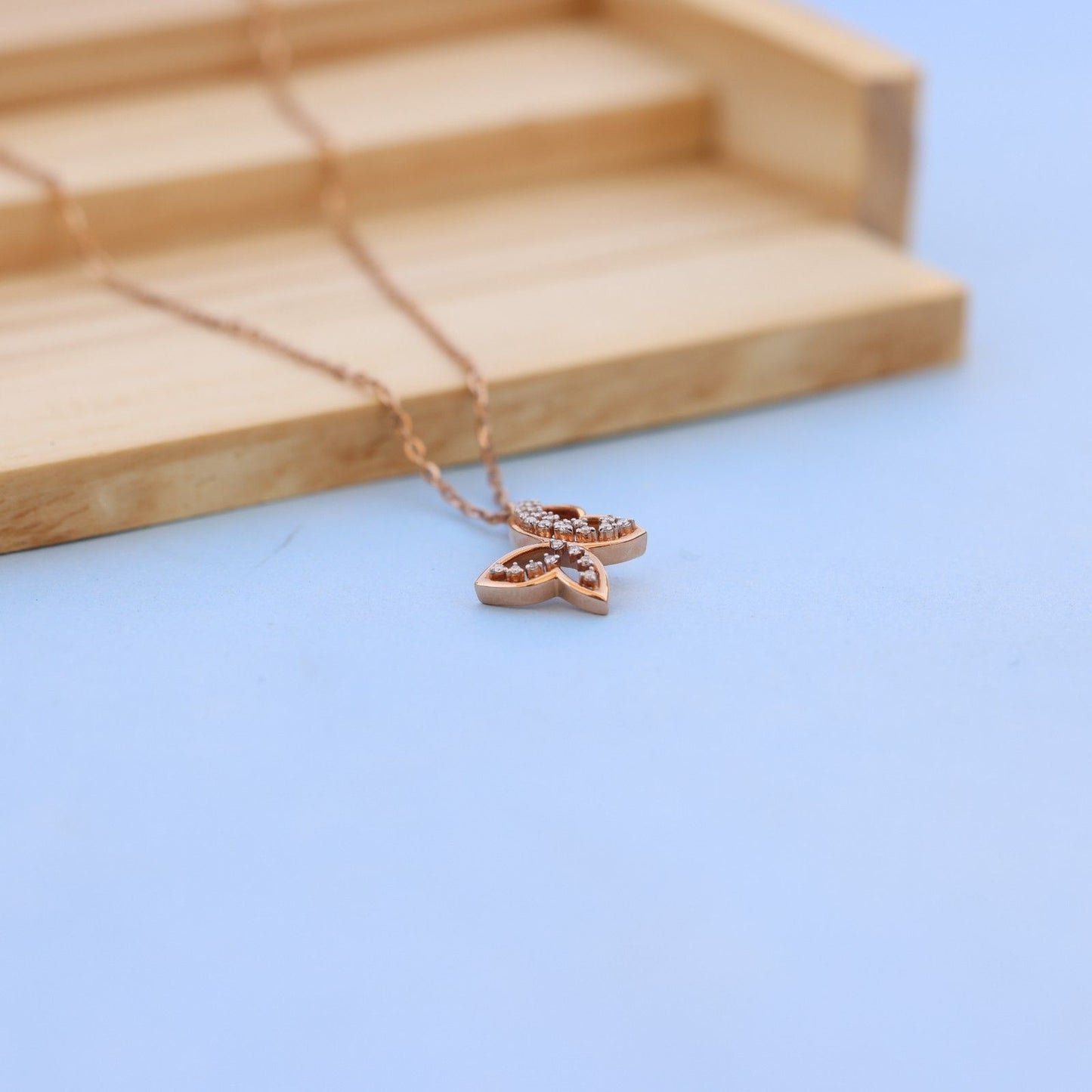 Exquisite Butterfly Pendant Necklace in Rose Gold with Lab-Grown Diamonds