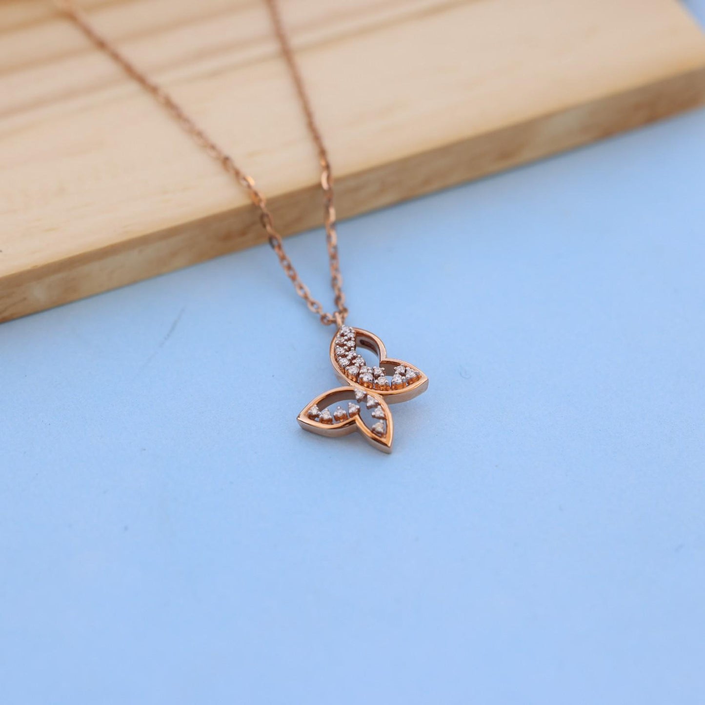 Exquisite Butterfly Pendant Necklace in Rose Gold with Lab-Grown Diamonds
