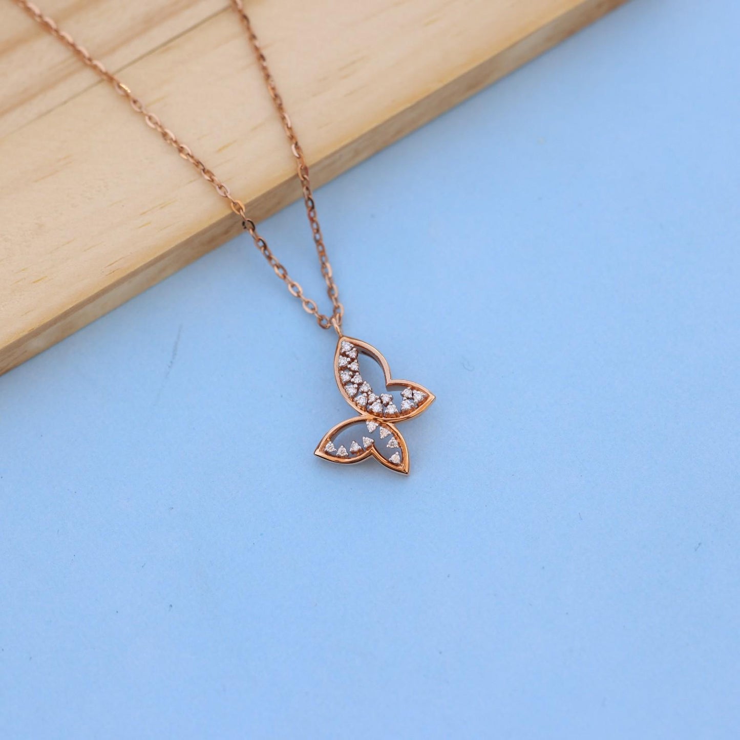 Exquisite Butterfly Pendant Necklace in Rose Gold with Lab-Grown Diamonds