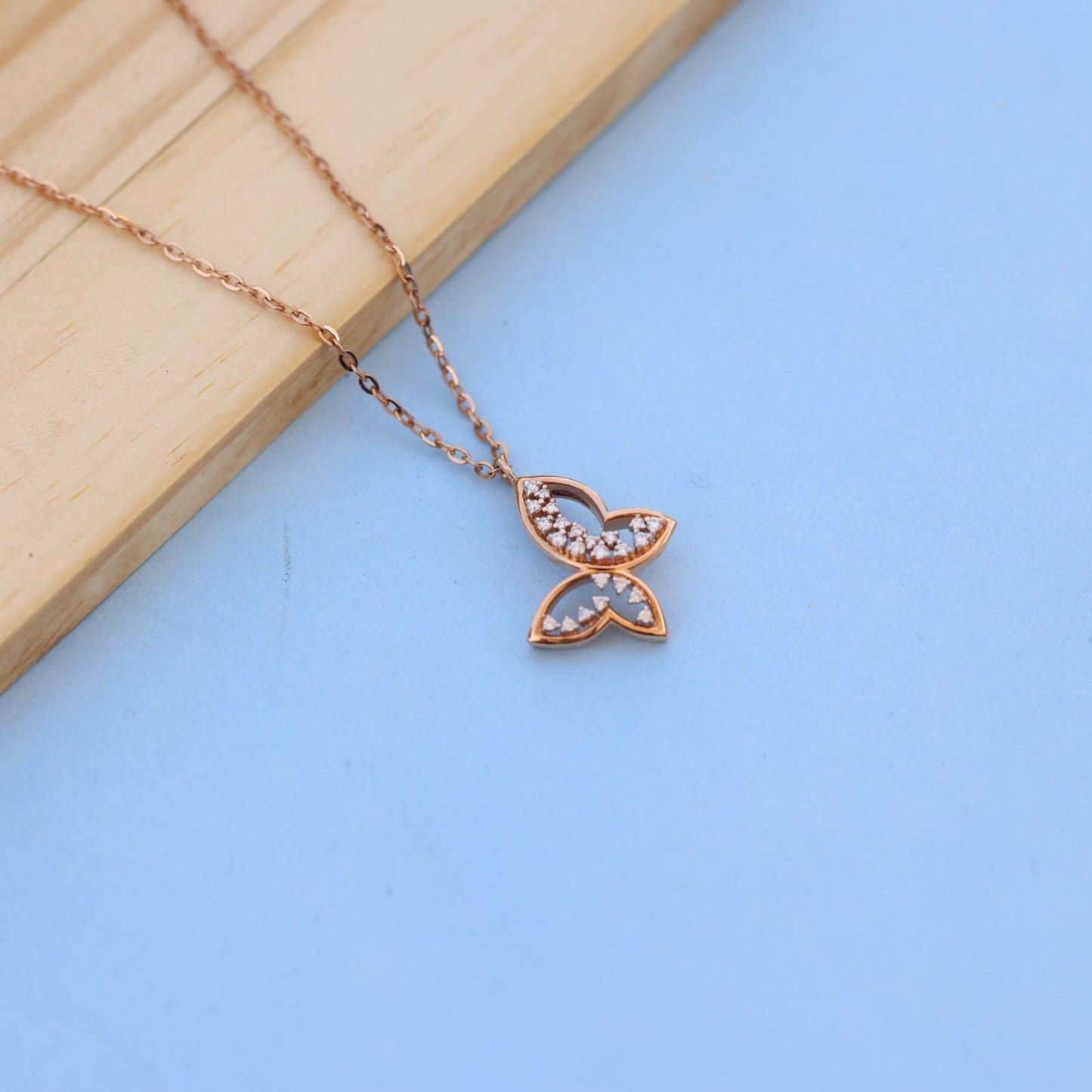 Exquisite Butterfly Pendant Necklace in Rose Gold with Lab-Grown Diamonds