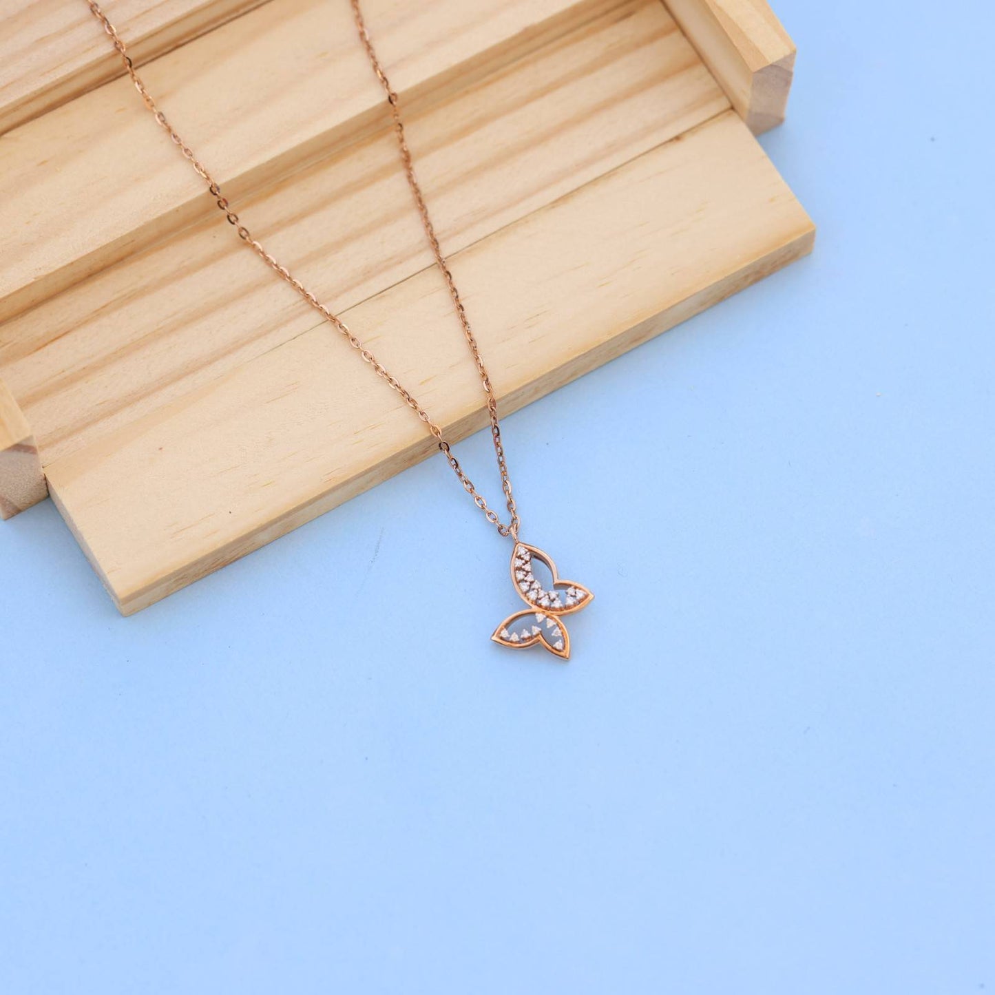 Exquisite Butterfly Pendant Necklace in Rose Gold with Lab-Grown Diamonds