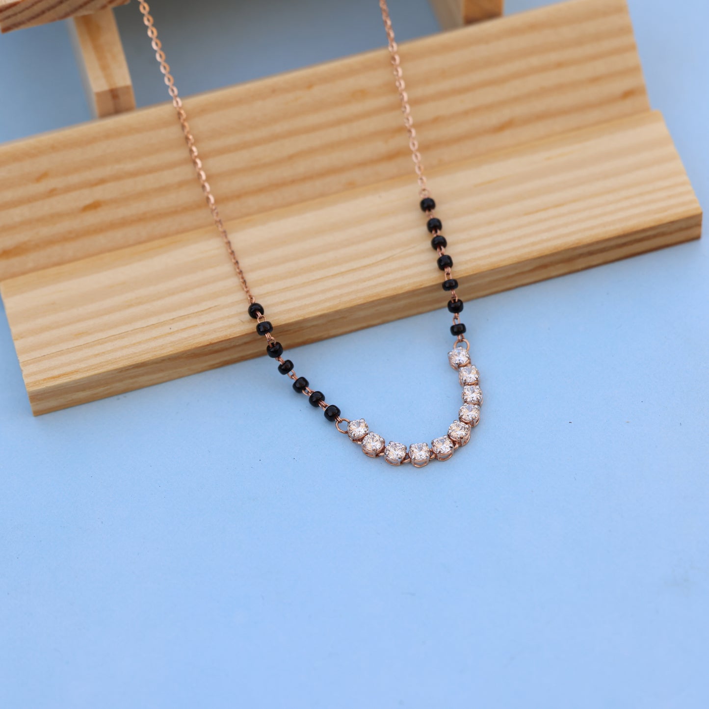 Elegant Rose Gold Mangalsutra Necklace with American Diamond