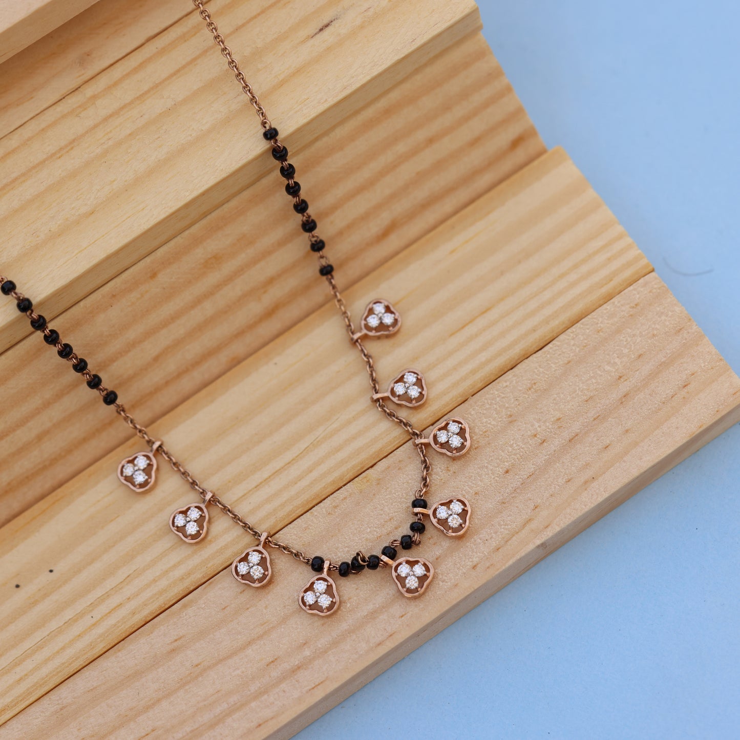 Rose Gold  Mangalsutra with Lab-Grown Diamonds – Heart Charms Design