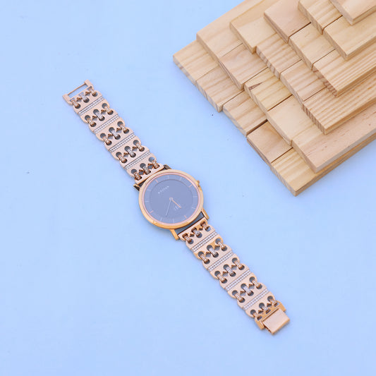 Titan Men watch 18ct Rose Gold Bracelet with American Diamonds | Black Dial