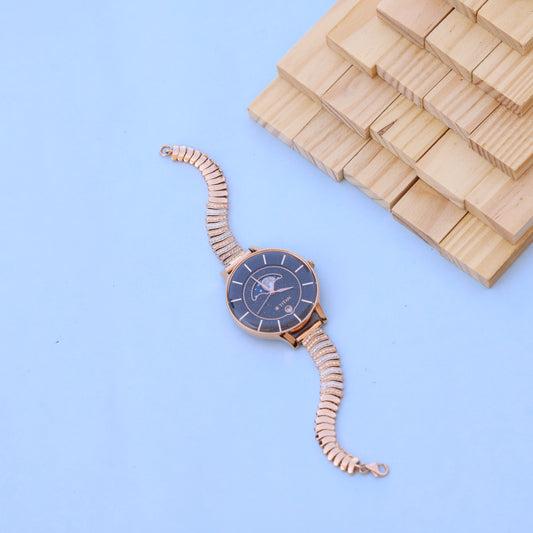 Luxury Women's Watch with Moonphase Dial & American Diamond Bracelet