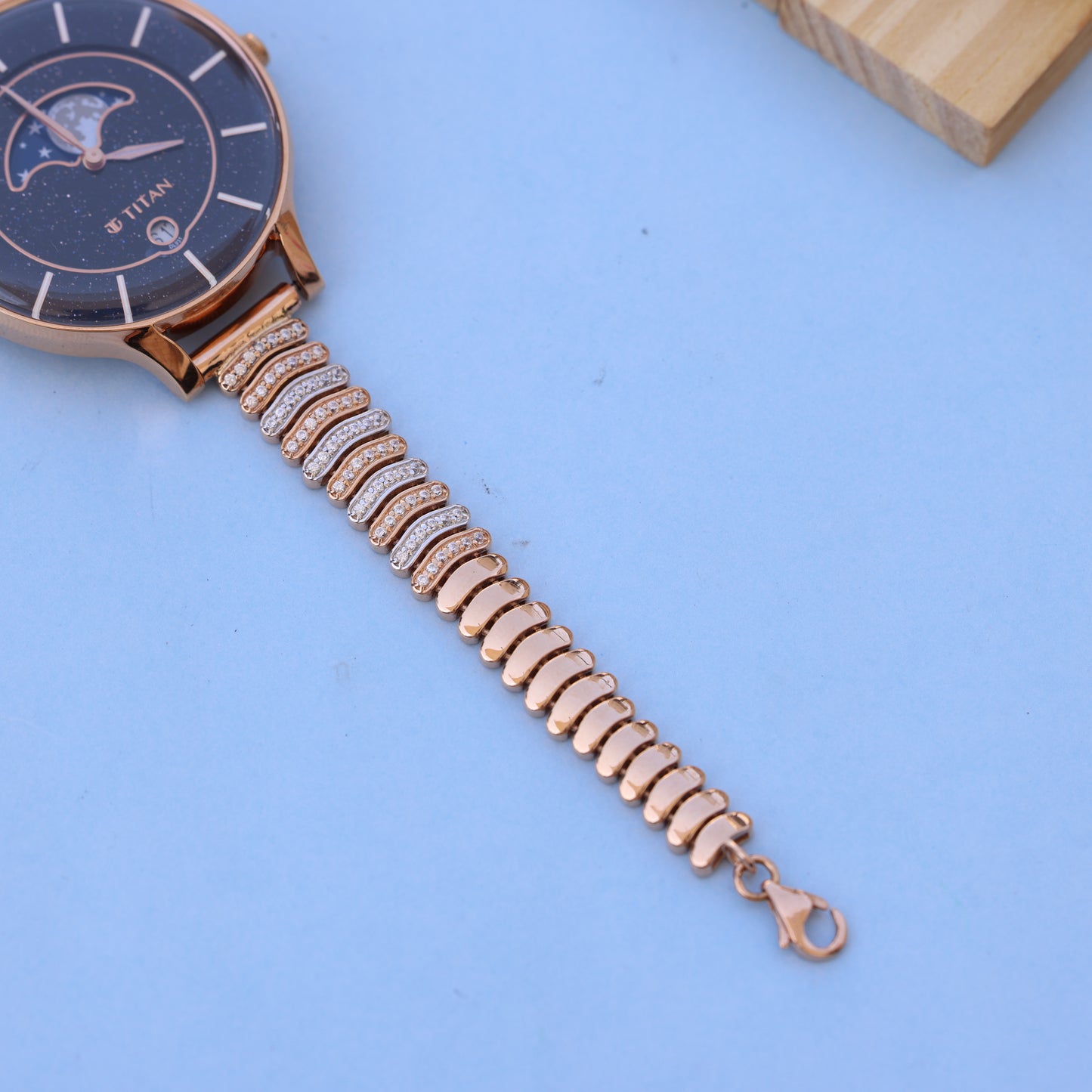 Luxury Women's Watch with Moonphase Dial & American Diamond Bracelet