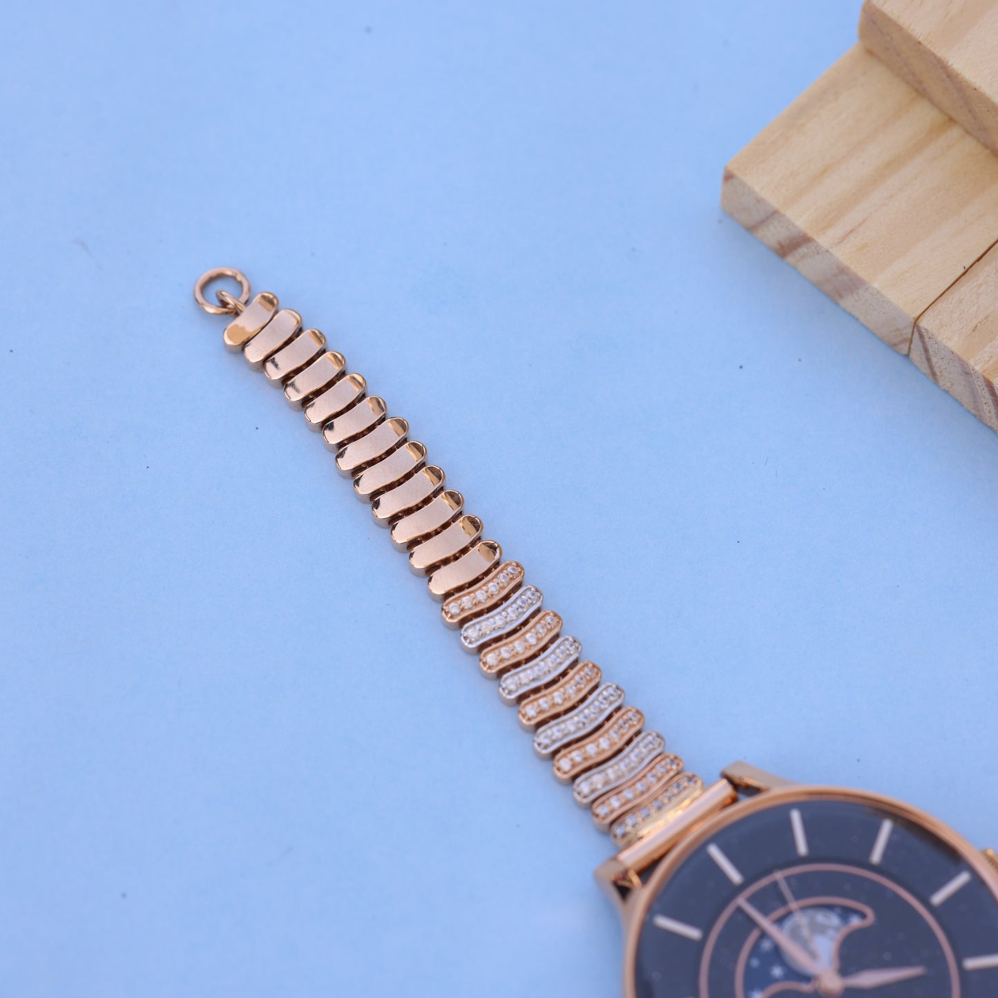 Luxury Women's Watch with Moonphase Dial & American Diamond Bracelet