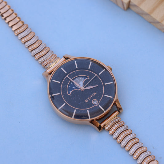 Luxury Women's Watch with Moonphase Dial & American Diamond Bracelet