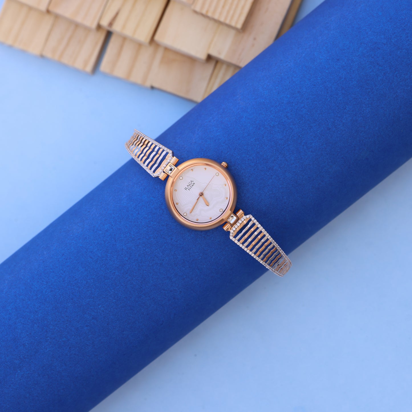 Luxury Raga Gold Women’s Watch with American Diamonds – Elegant Designer Timepiece by Nakrani Gold