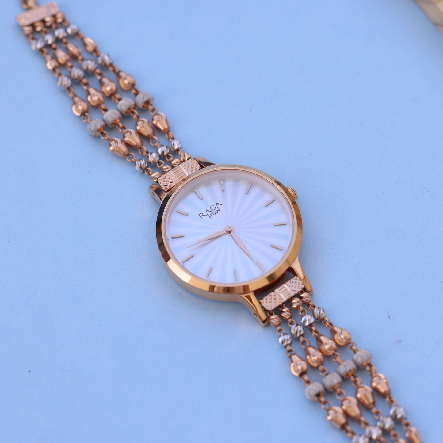 Elegant Raga Women’s Gold Watch – Designer Pearl Chain Strap | Premium Ethnic Style By Nakrani Gold