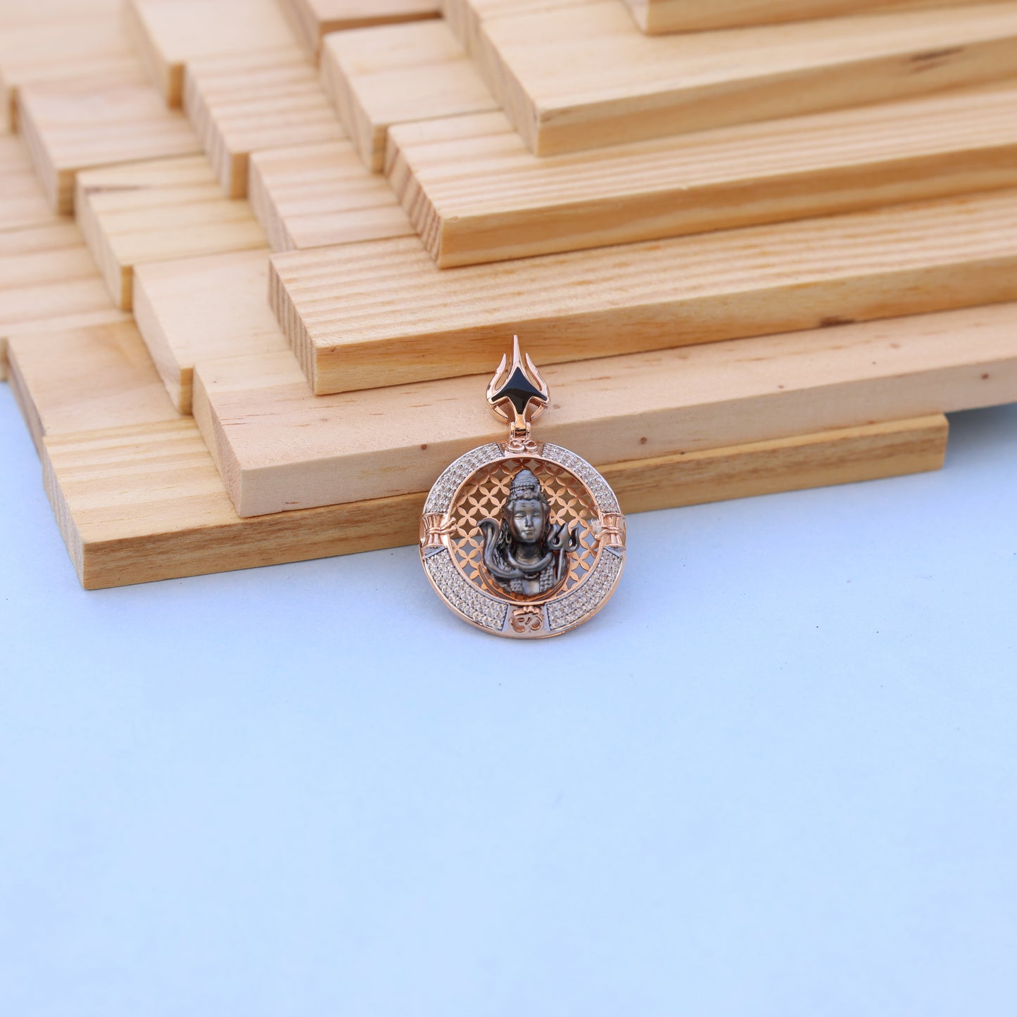 Lord Shiva Men Pendant with American Diamonds – Round Rose Gold Designer Spiritual Jewelry