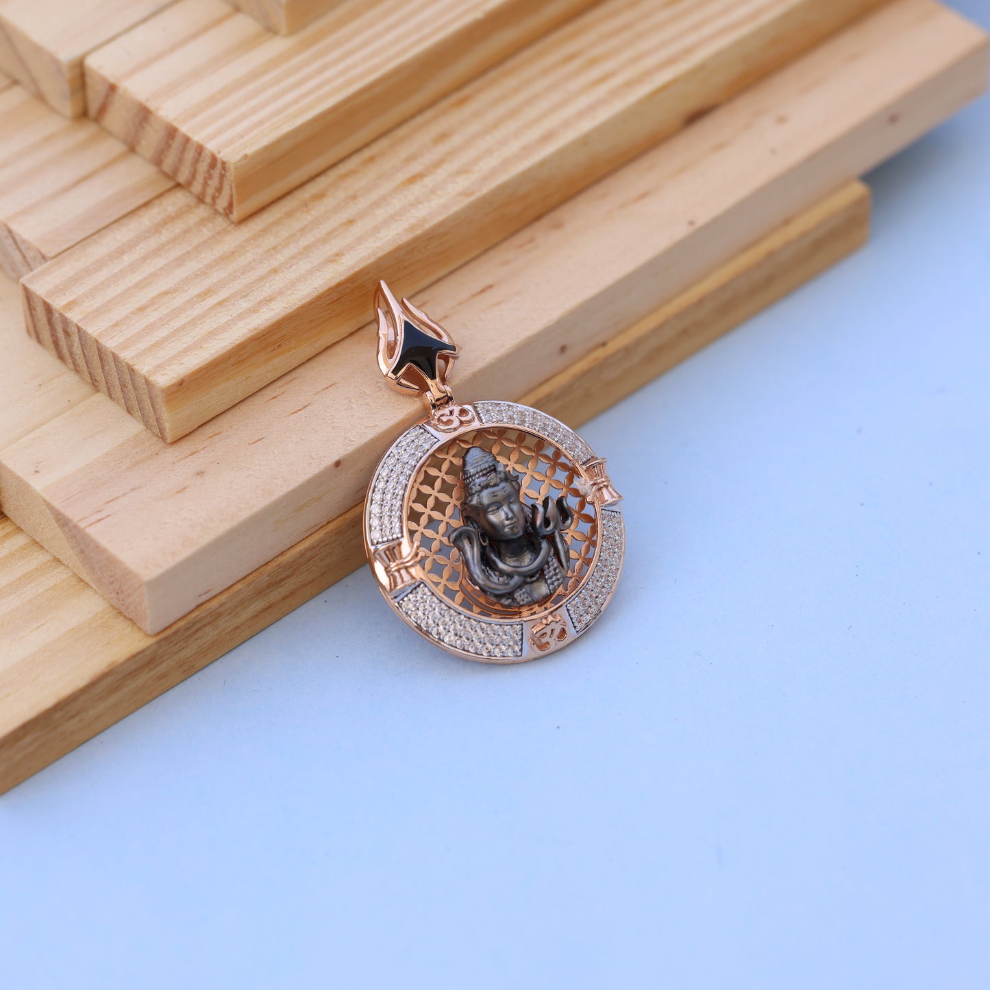 Lord Shiva Men Pendant with American Diamonds – Round Rose Gold Designer Spiritual Jewelry