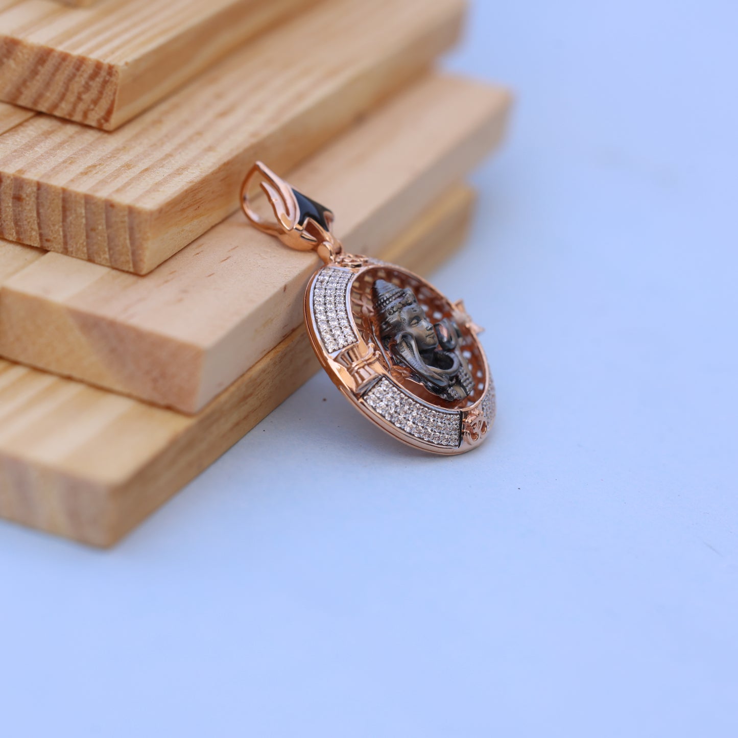 Lord Shiva Men Pendant with American Diamonds – Round Rose Gold Designer Spiritual Jewelry