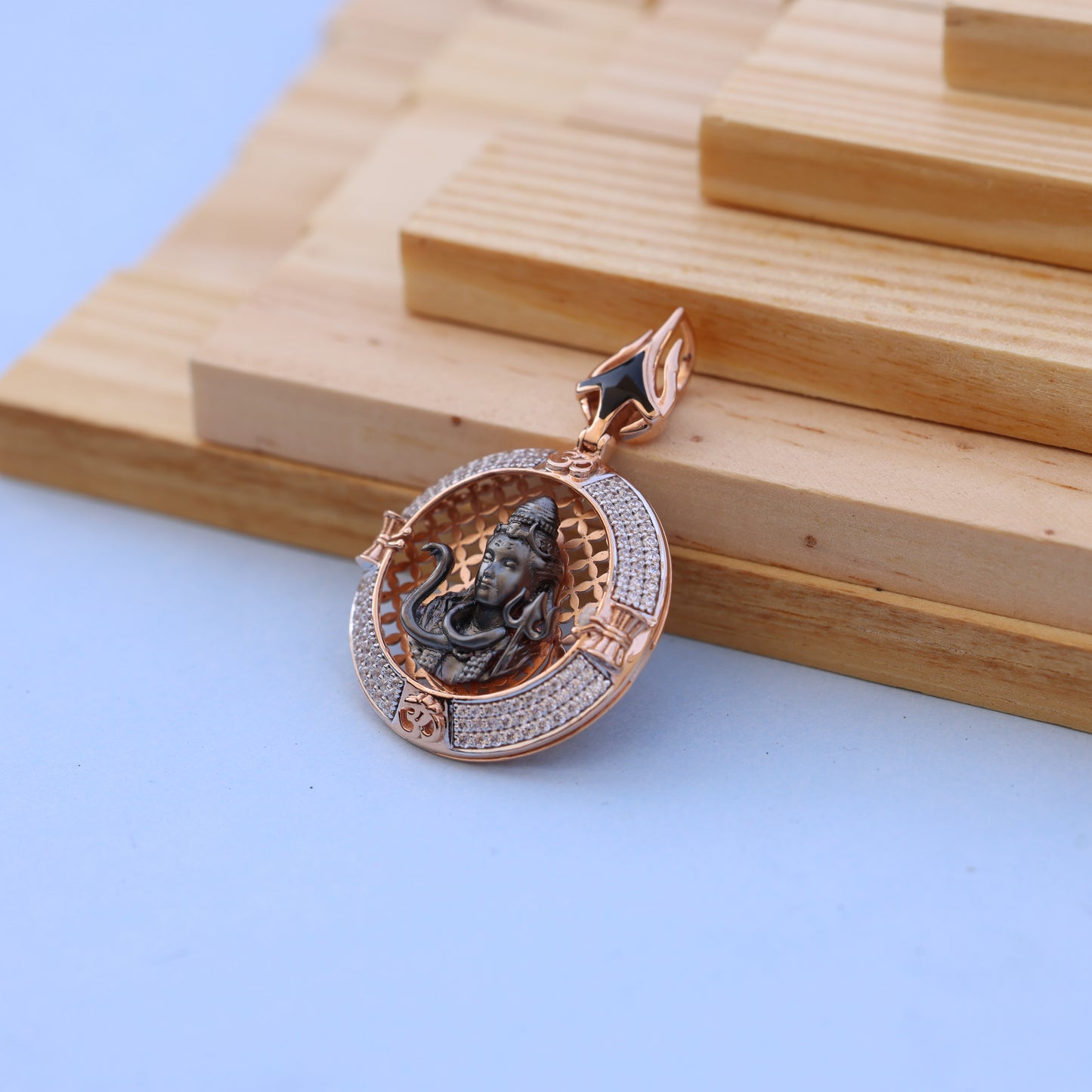 Lord Shiva Men Pendant with American Diamonds – Round Rose Gold Designer Spiritual Jewelry