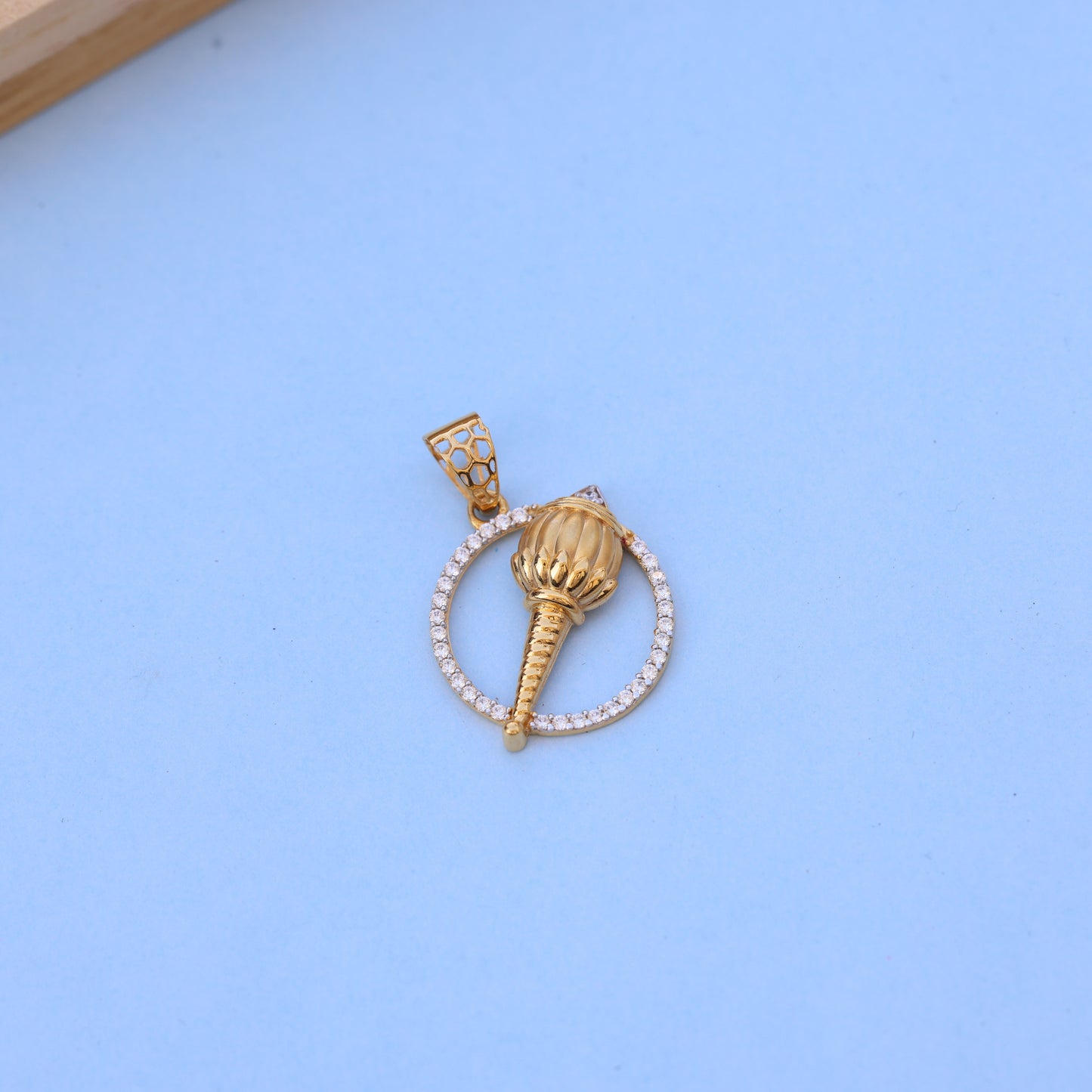 Elegant Gold Men Pendant with American Diamonds – Designer Mace (Gada) Motif