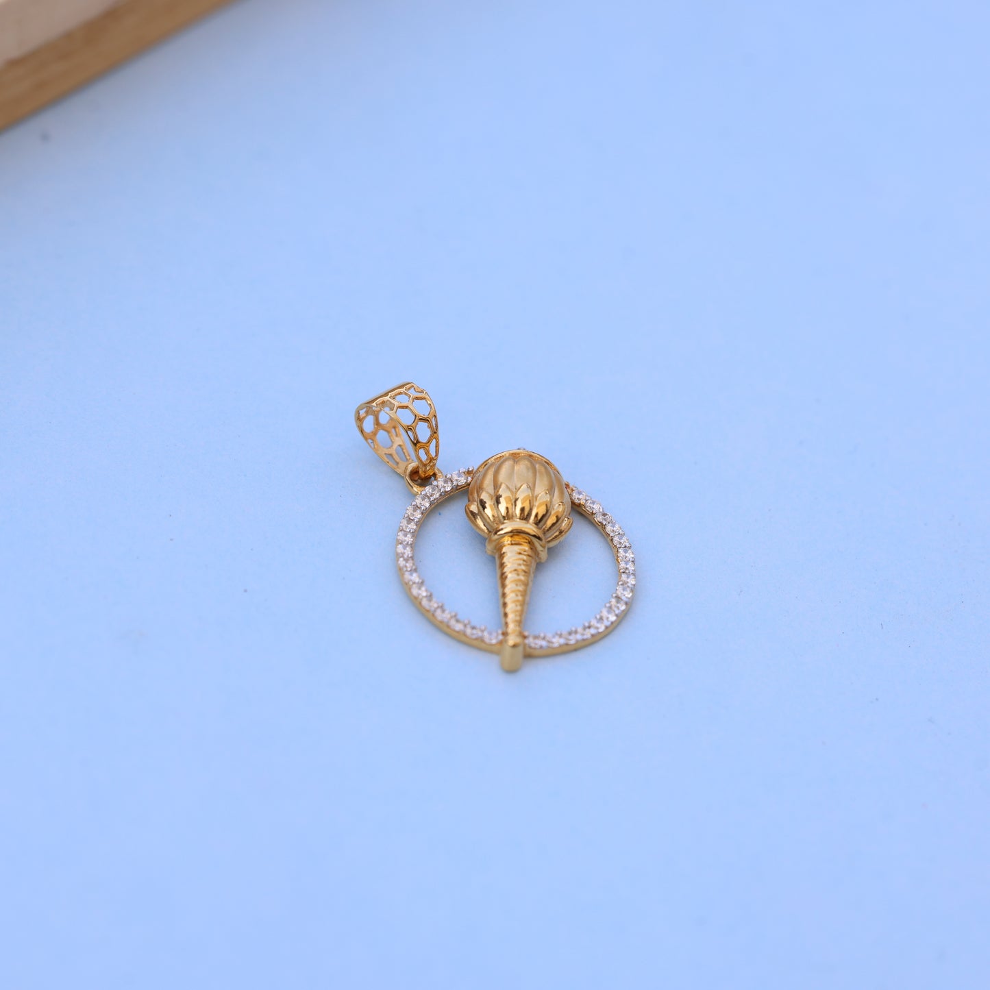 Elegant Gold Men Pendant with American Diamonds – Designer Mace (Gada) Motif