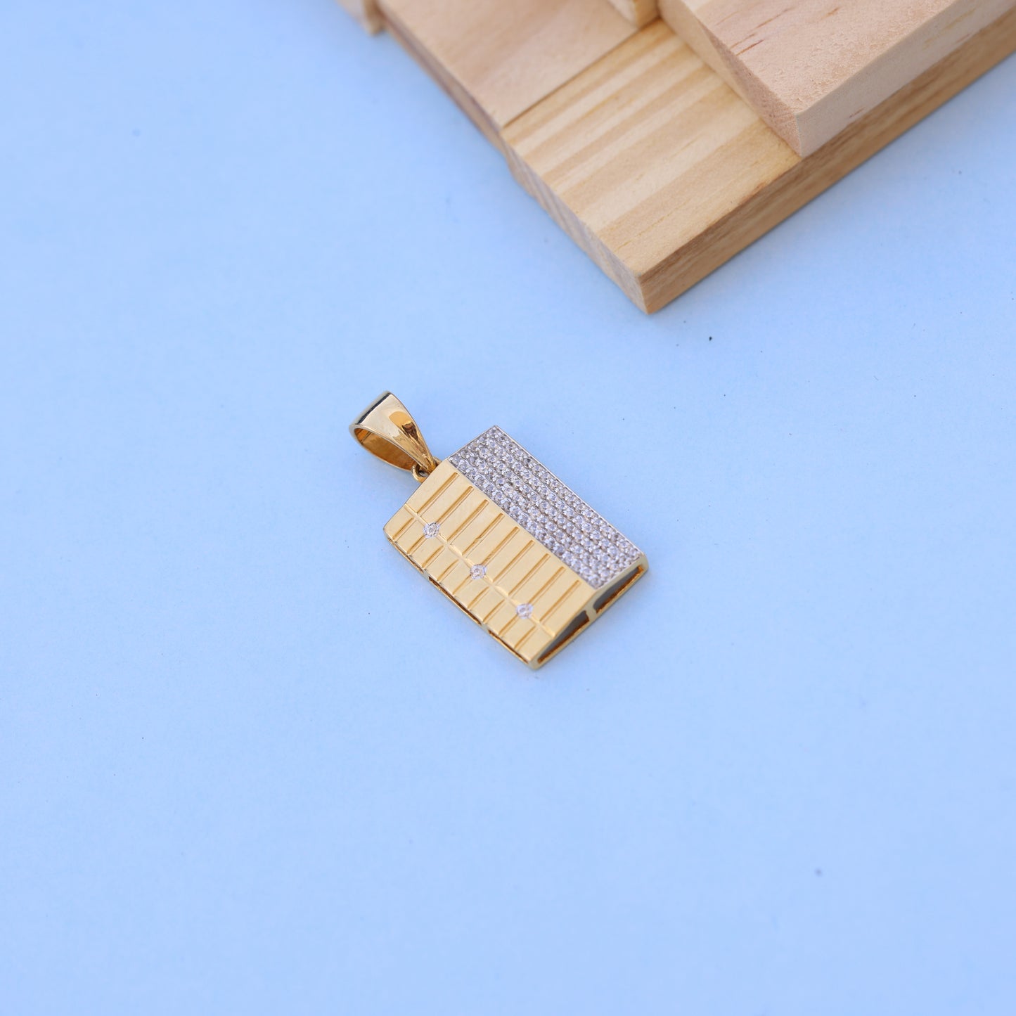 Stunning Rectangular Gold Men Pendant with American Diamonds