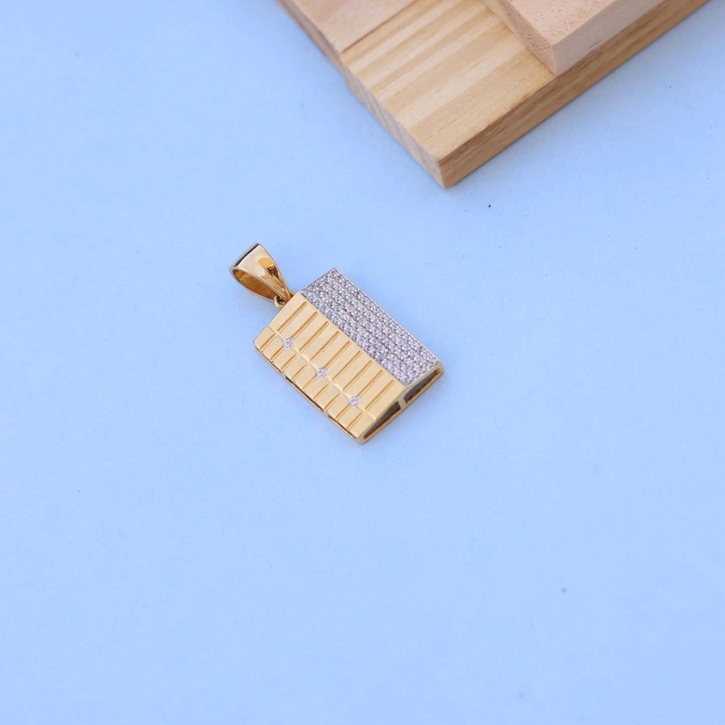 Stunning Rectangular Gold Men Pendant with American Diamonds