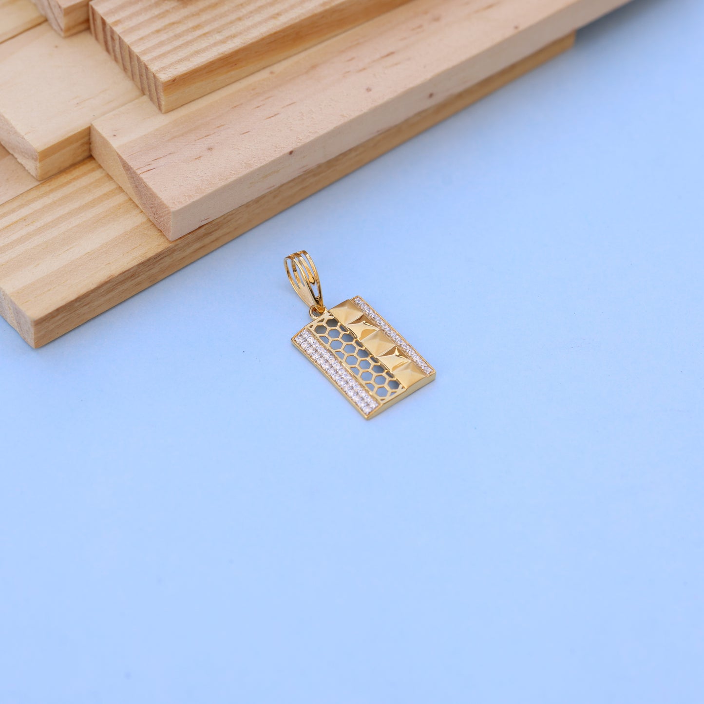 Gold-Tone Geometric Men Pendant with American Diamonds – Modern Rectangle Jewelry