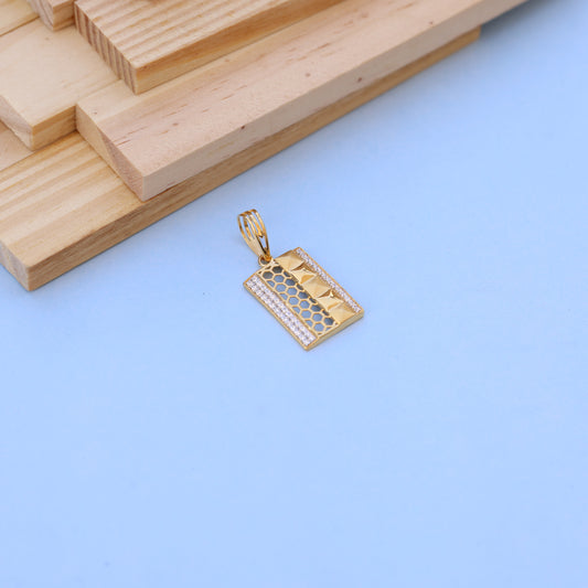 Gold-Tone Geometric Men Pendant with American Diamonds – Modern Rectangle Jewelry