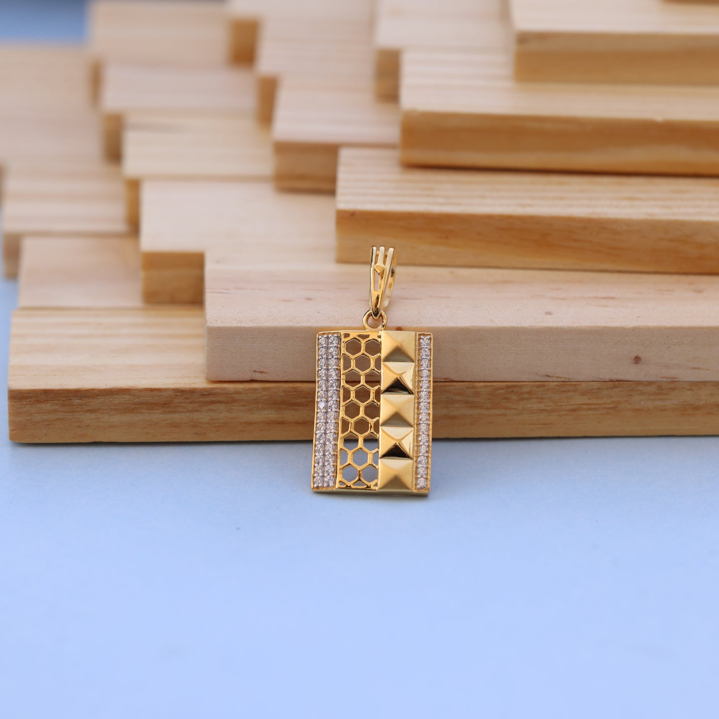 Gold-Tone Geometric Men Pendant with American Diamonds – Modern Rectangle Jewelry