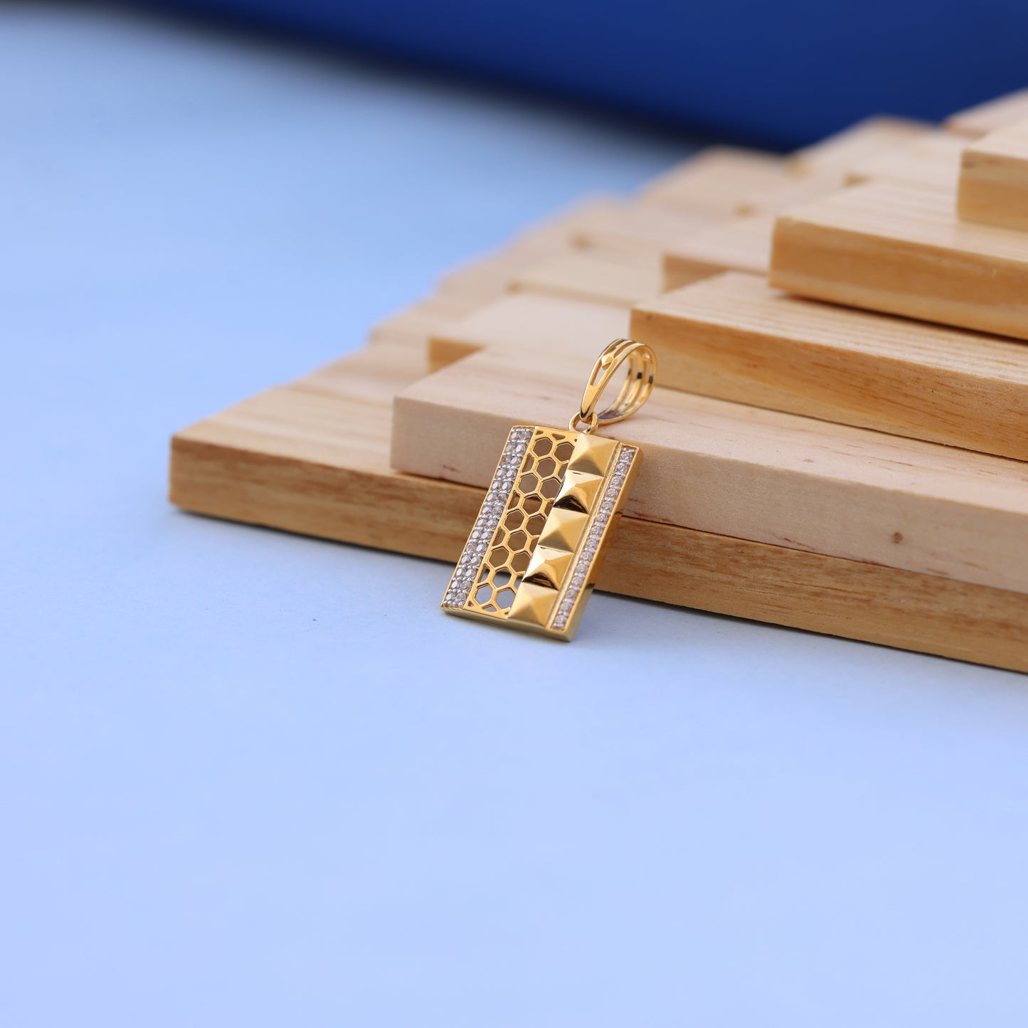 Gold-Tone Geometric Men Pendant with American Diamonds – Modern Rectangle Jewelry