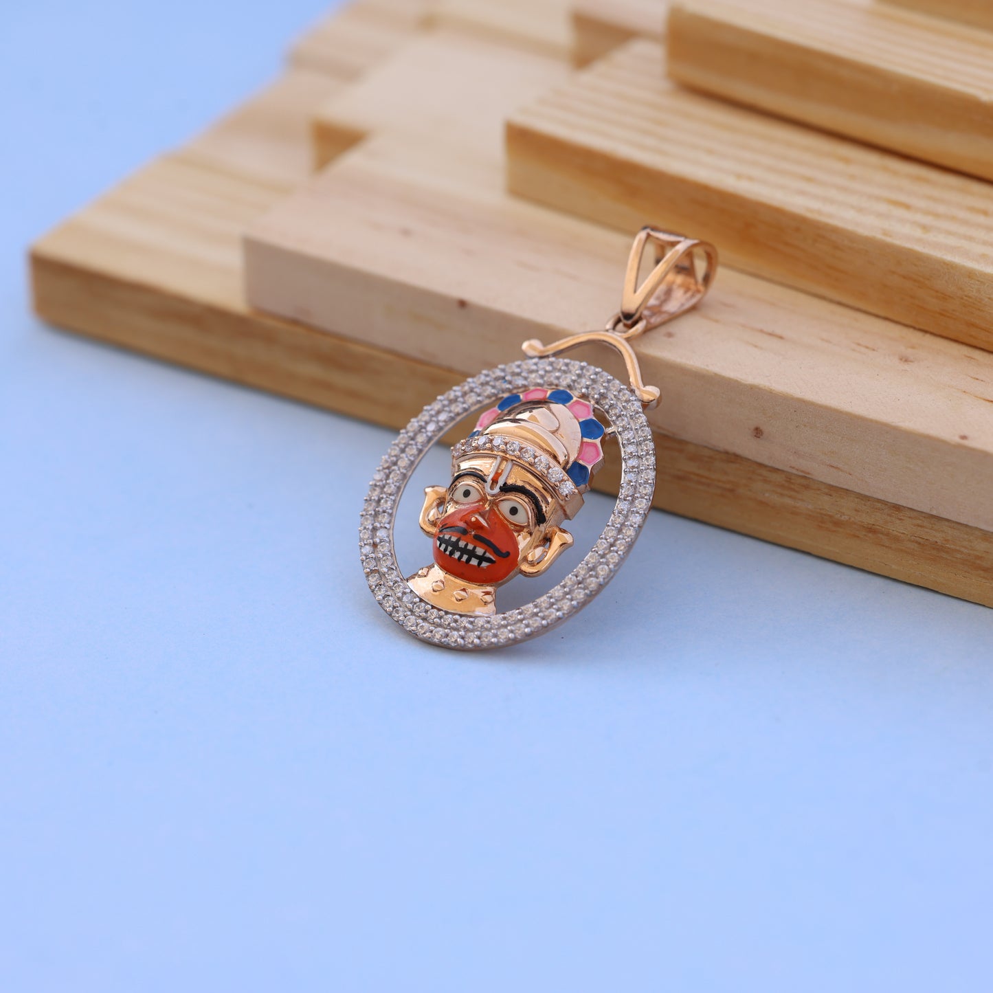 Traditional Gold-Toned Hanumanji Pendant with American Diamond