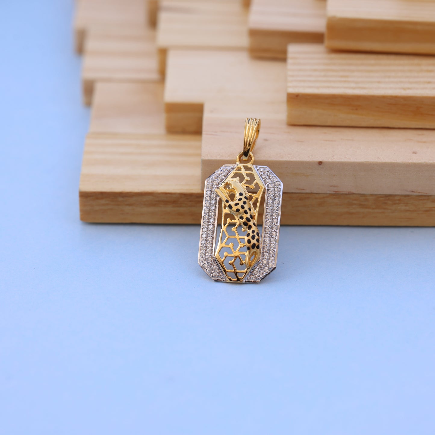 Stunning Gold Men Pendant with American Diamond Accents
