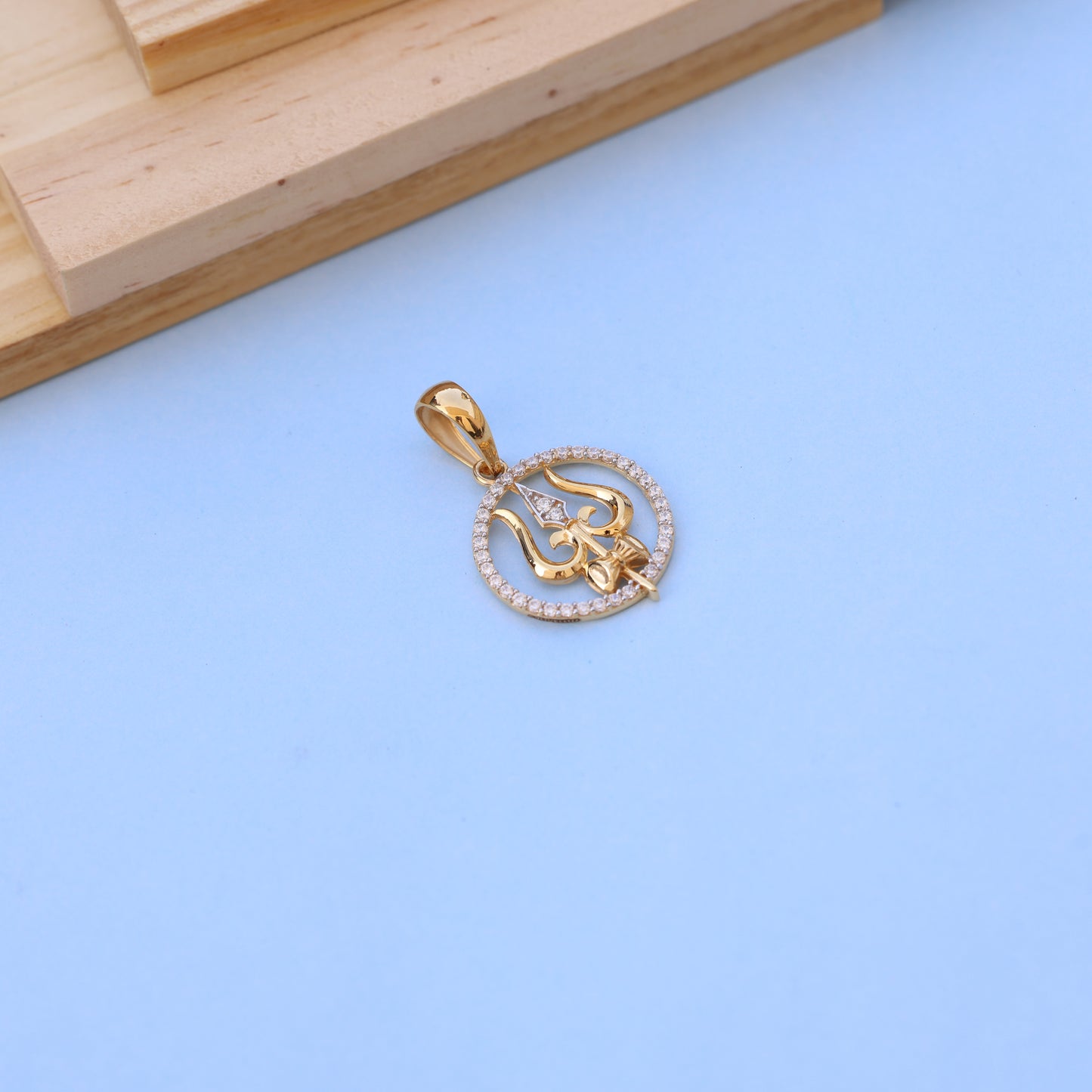 Gold Trishul Men Pendant with American Diamonds – Spiritual Elegance