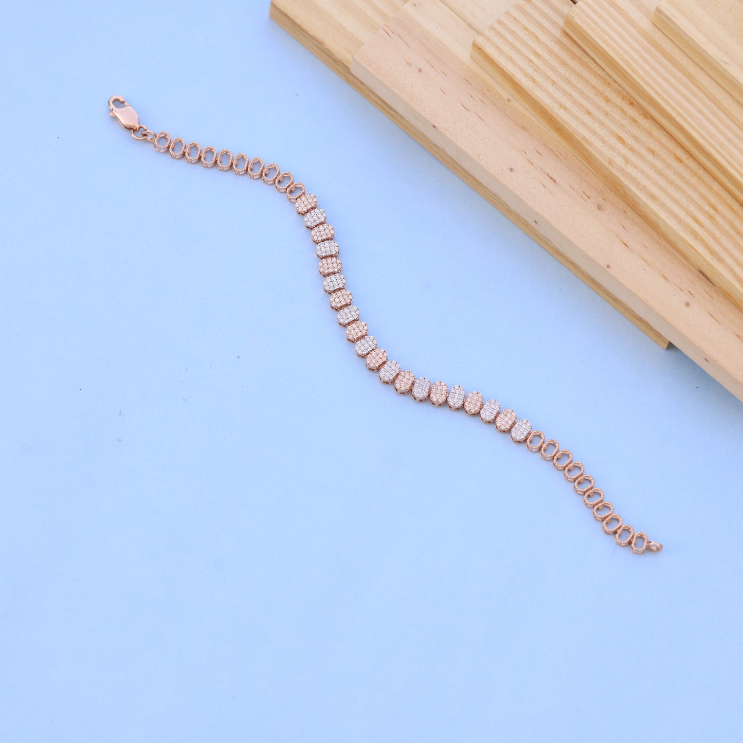 Rose Gold Adjustable Bracelet with American Diamonds